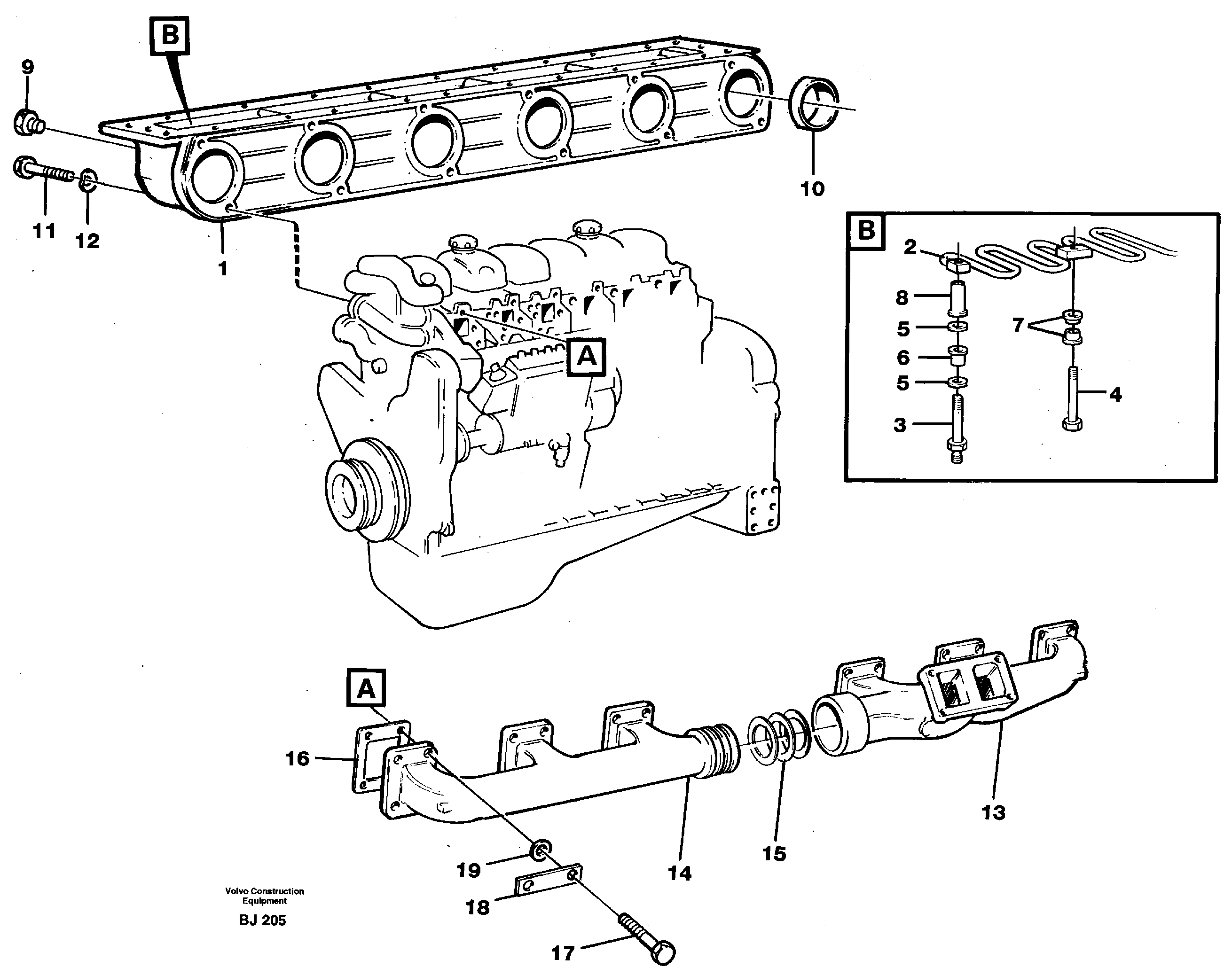 Схема запчастей Volvo A30C - 100765 Inlet manifold and exhaust manifold A30C VOLVO BM VOLVO BM A30C SER NO - 2320/- 2275, USA