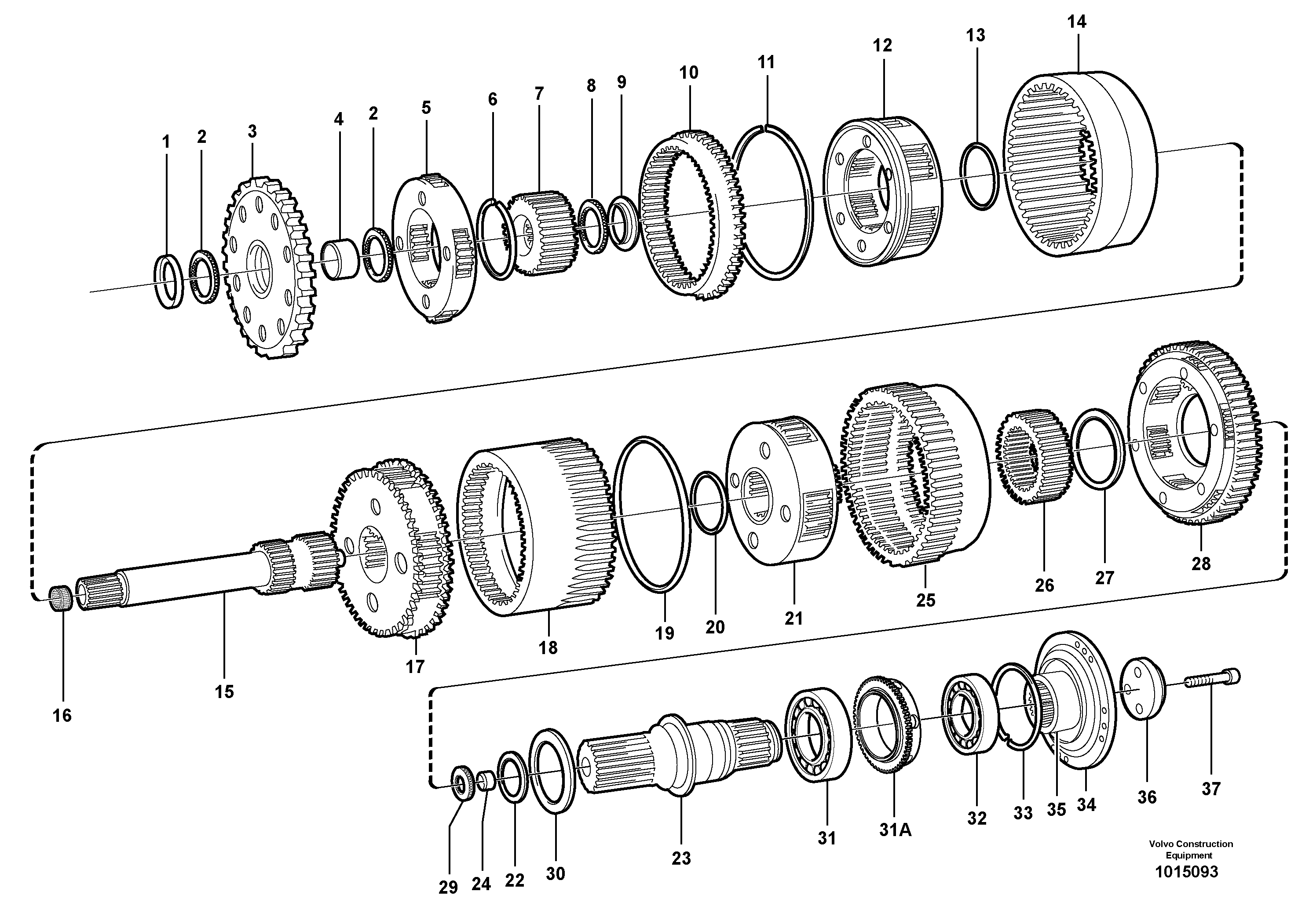 Схема запчастей Volvo A25D - 100628 Planetary gears and shafts A25D S/N 13001 -