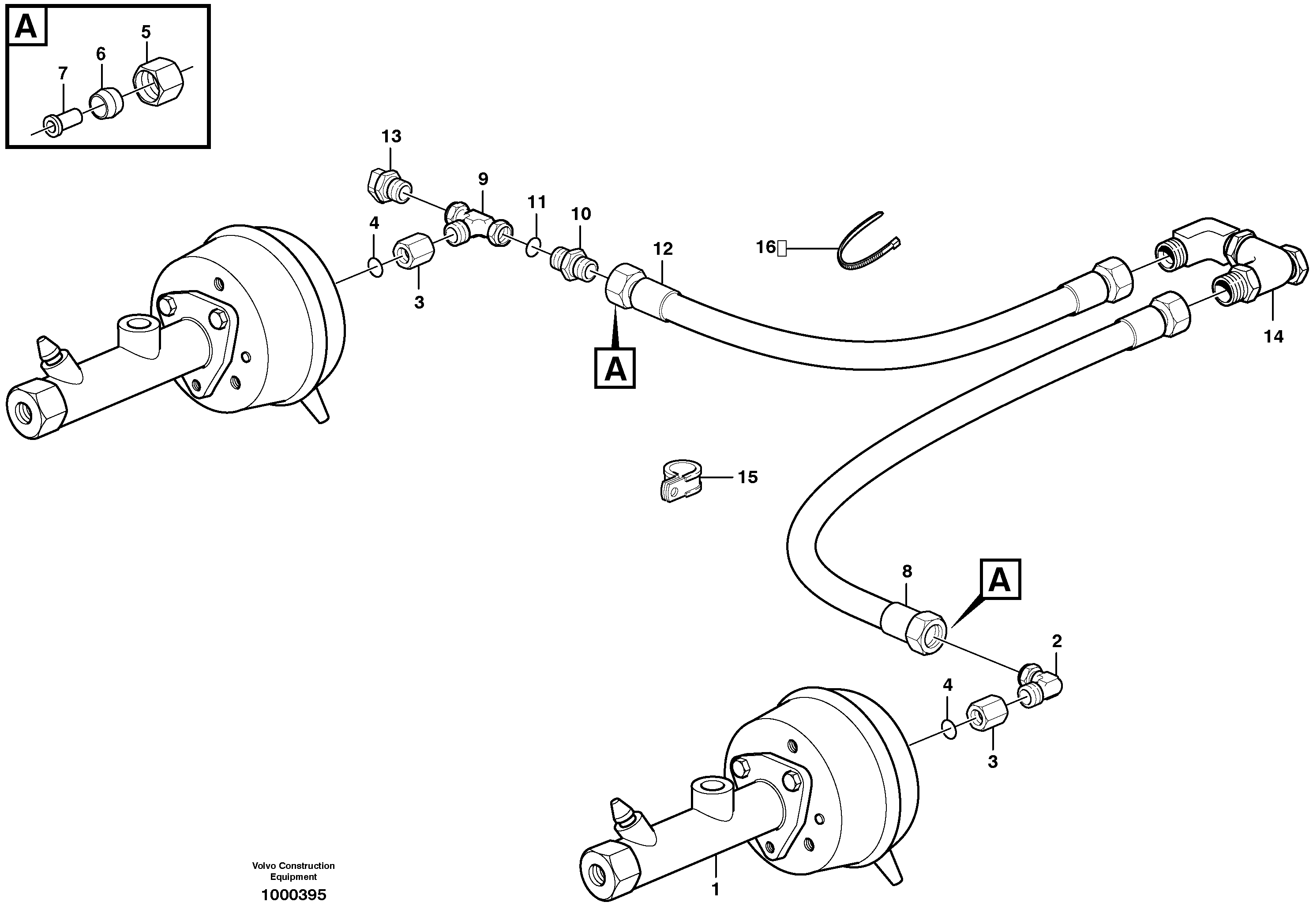 Схема запчастей Volvo A25D - 11022 Brake system, motor unit A25D S/N -12999, - 61118 USA