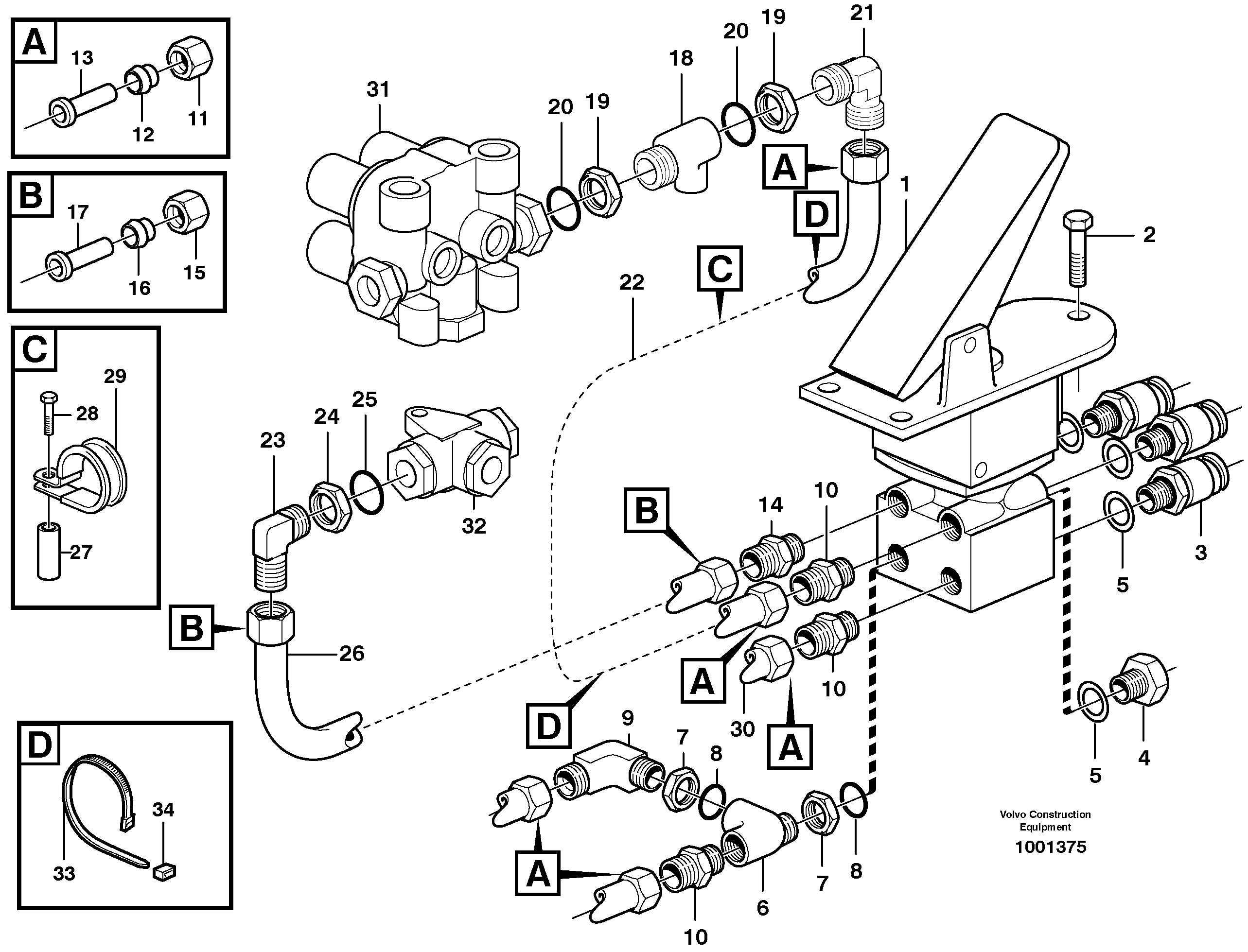 Схема запчастей Volvo A25D - 66825 Footbrake valve with mountings A25D S/N -12999, - 61118 USA