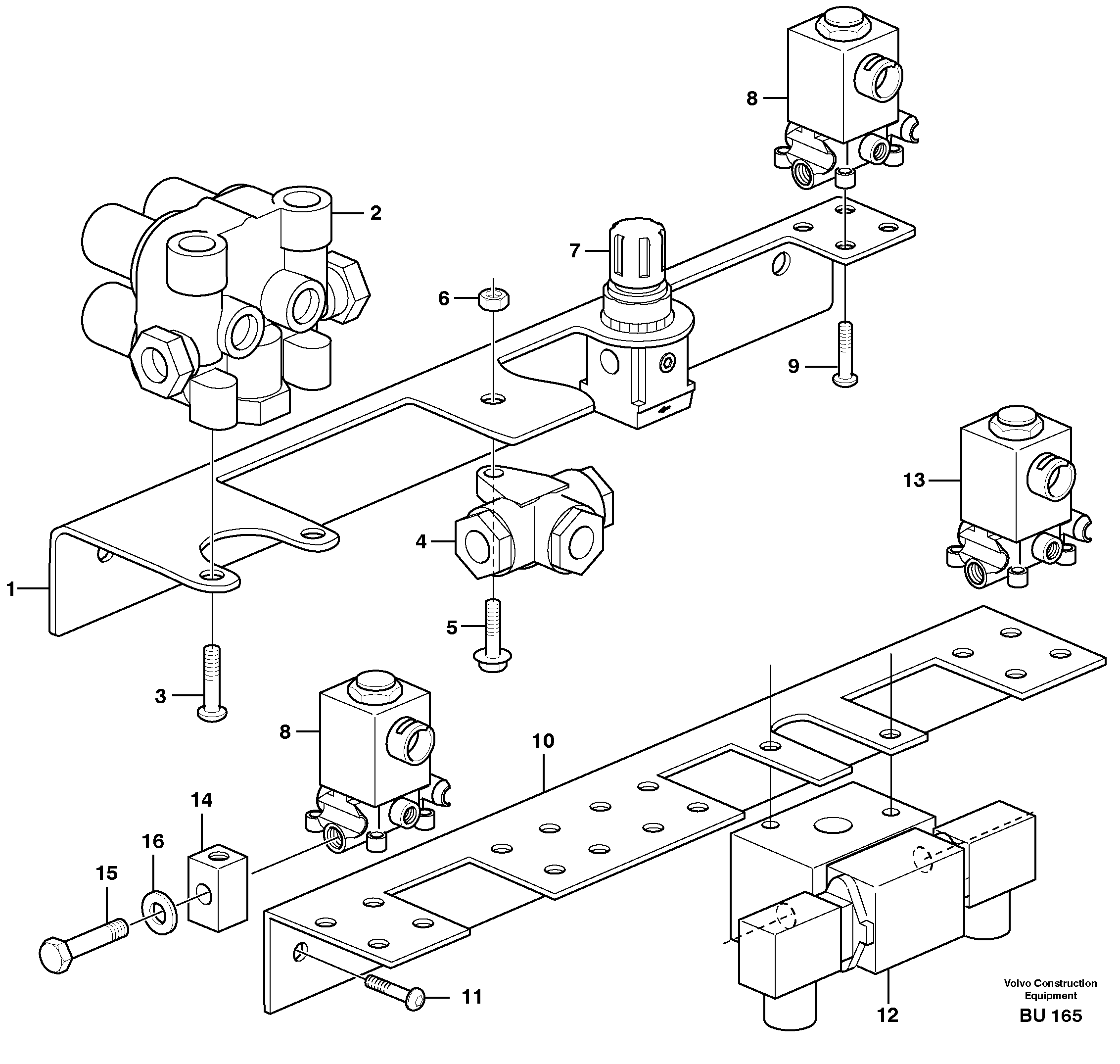 Схема запчастей Volvo A25D - 88922 Brake valves with fitting parts A25D S/N -12999, - 61118 USA