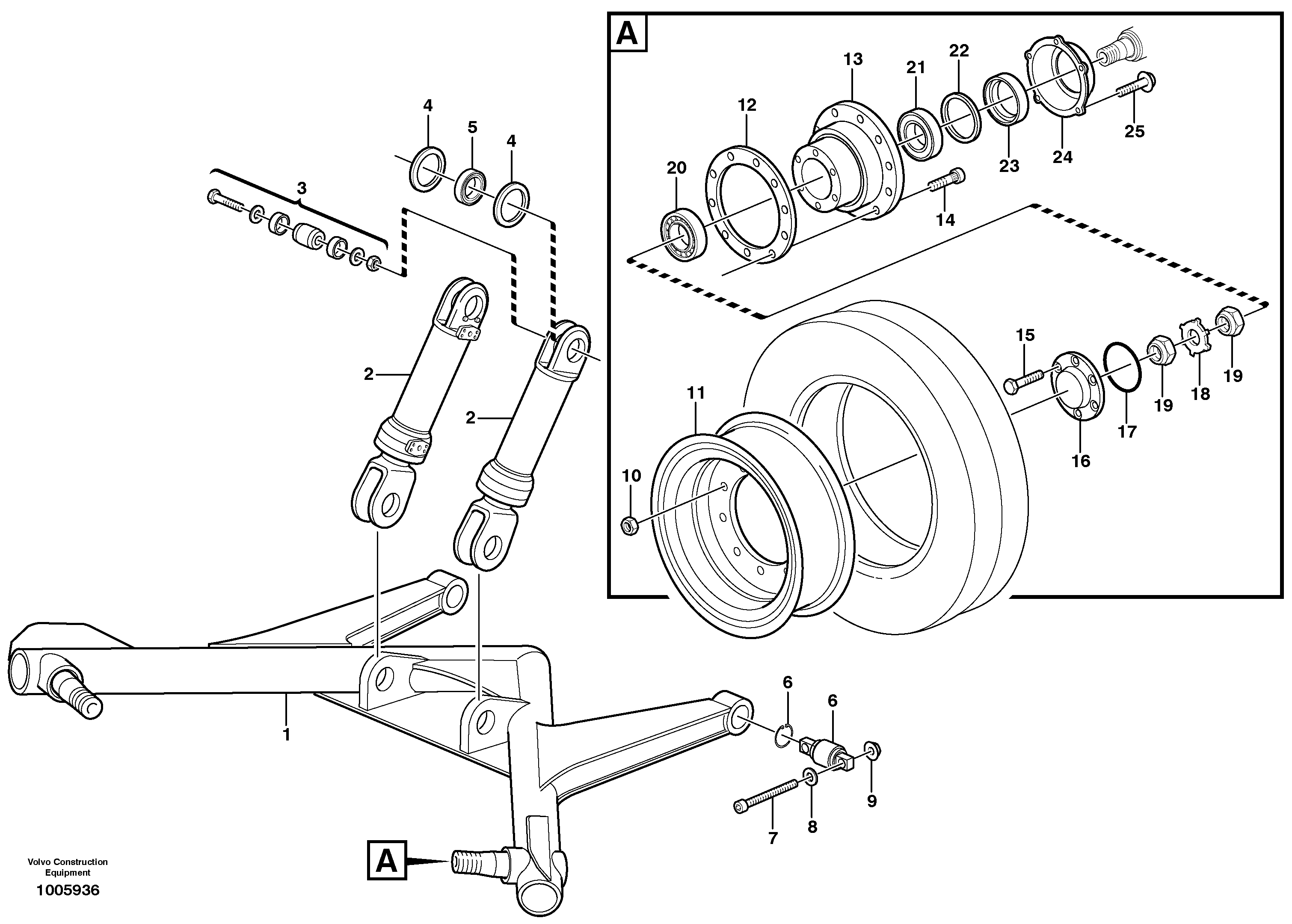 Схема запчастей Volvo A25D - 84544 Axle suspension A25D S/N -12999, - 61118 USA