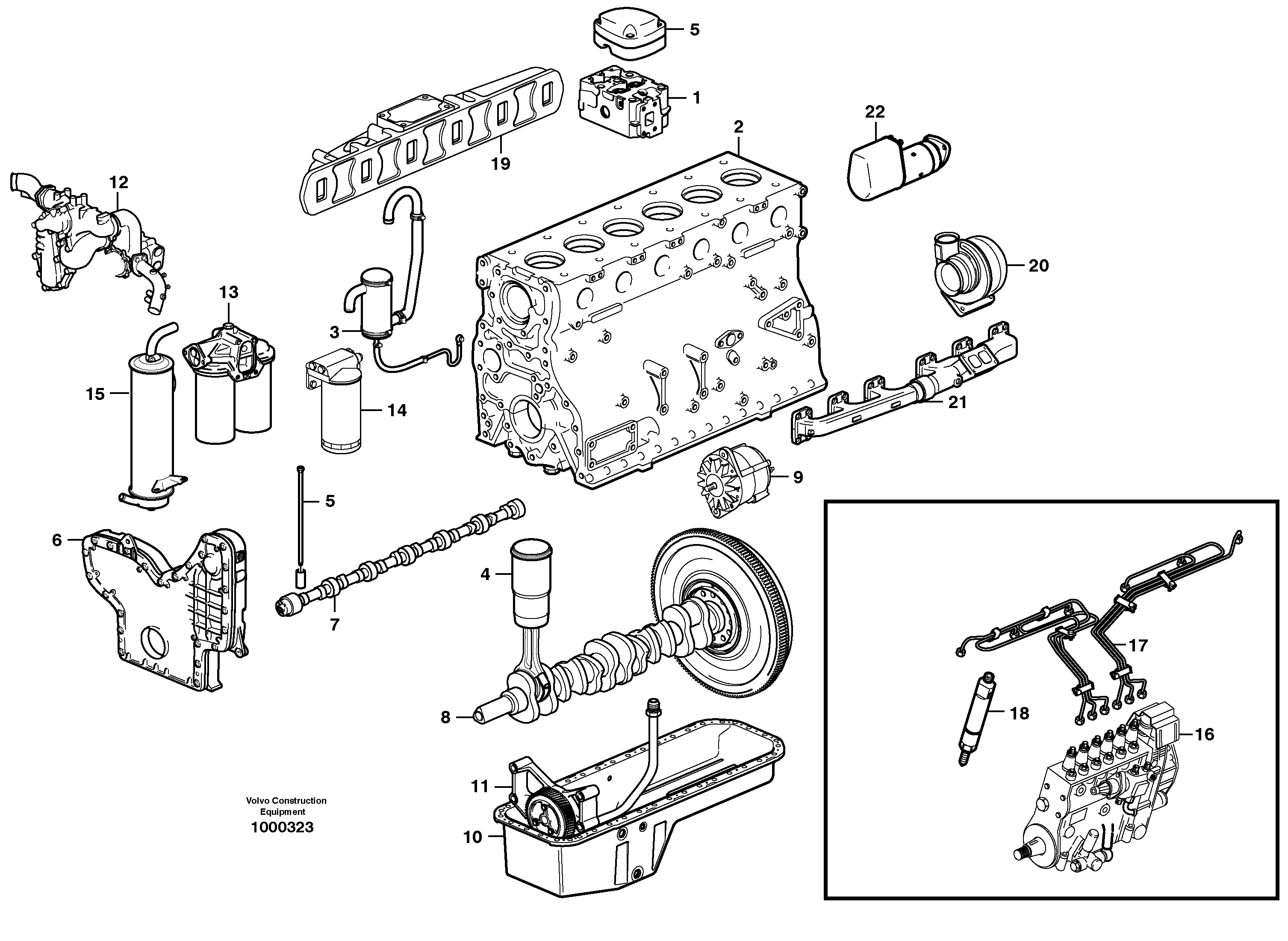 Схема запчастей Volvo A25D - 53028 Двигатель в сборе A25D S/N -12999, - 61118 USA