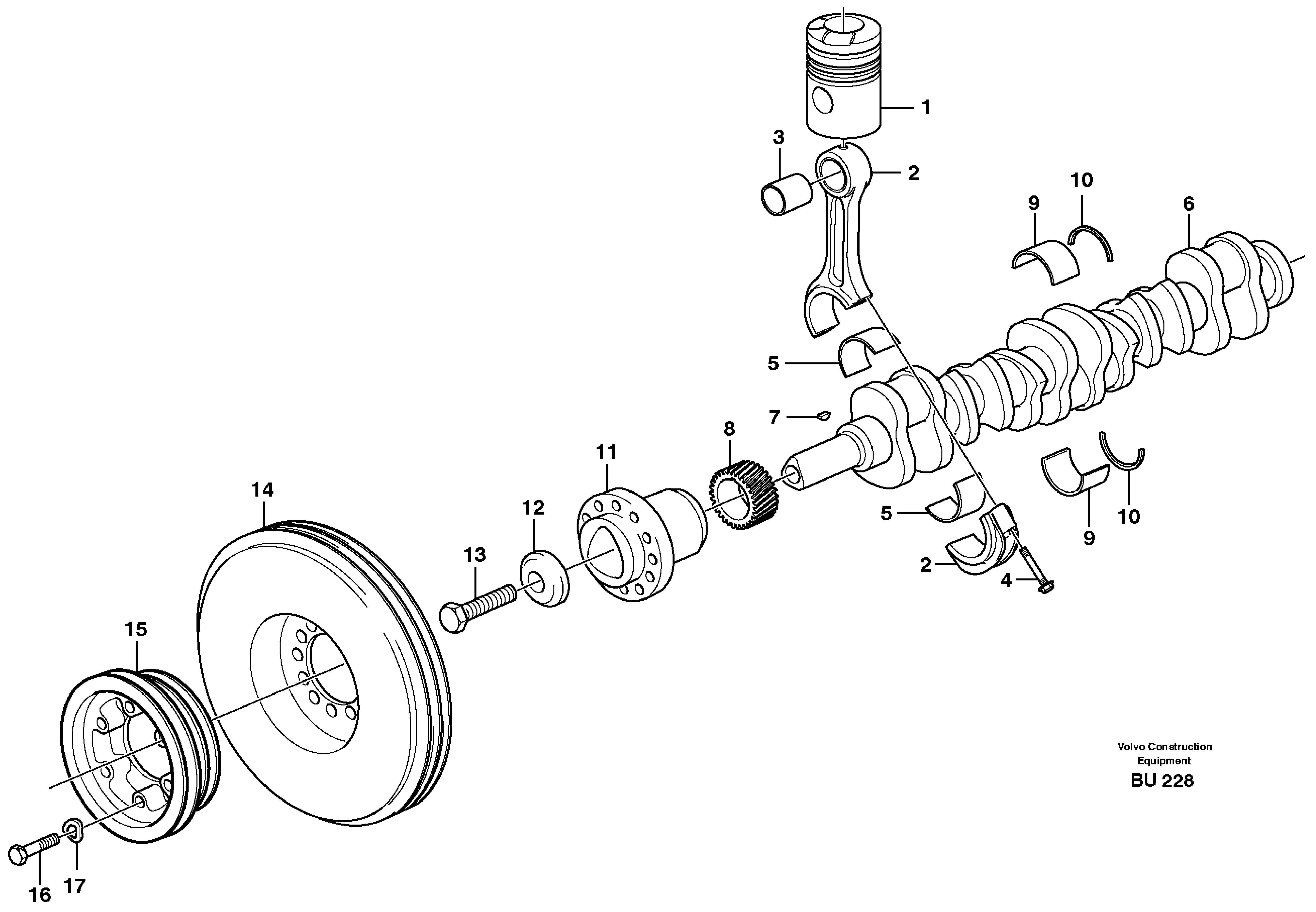 Схема запчастей Volvo A25D - 8870 Crankshaft and related parts A25D S/N -12999, - 61118 USA