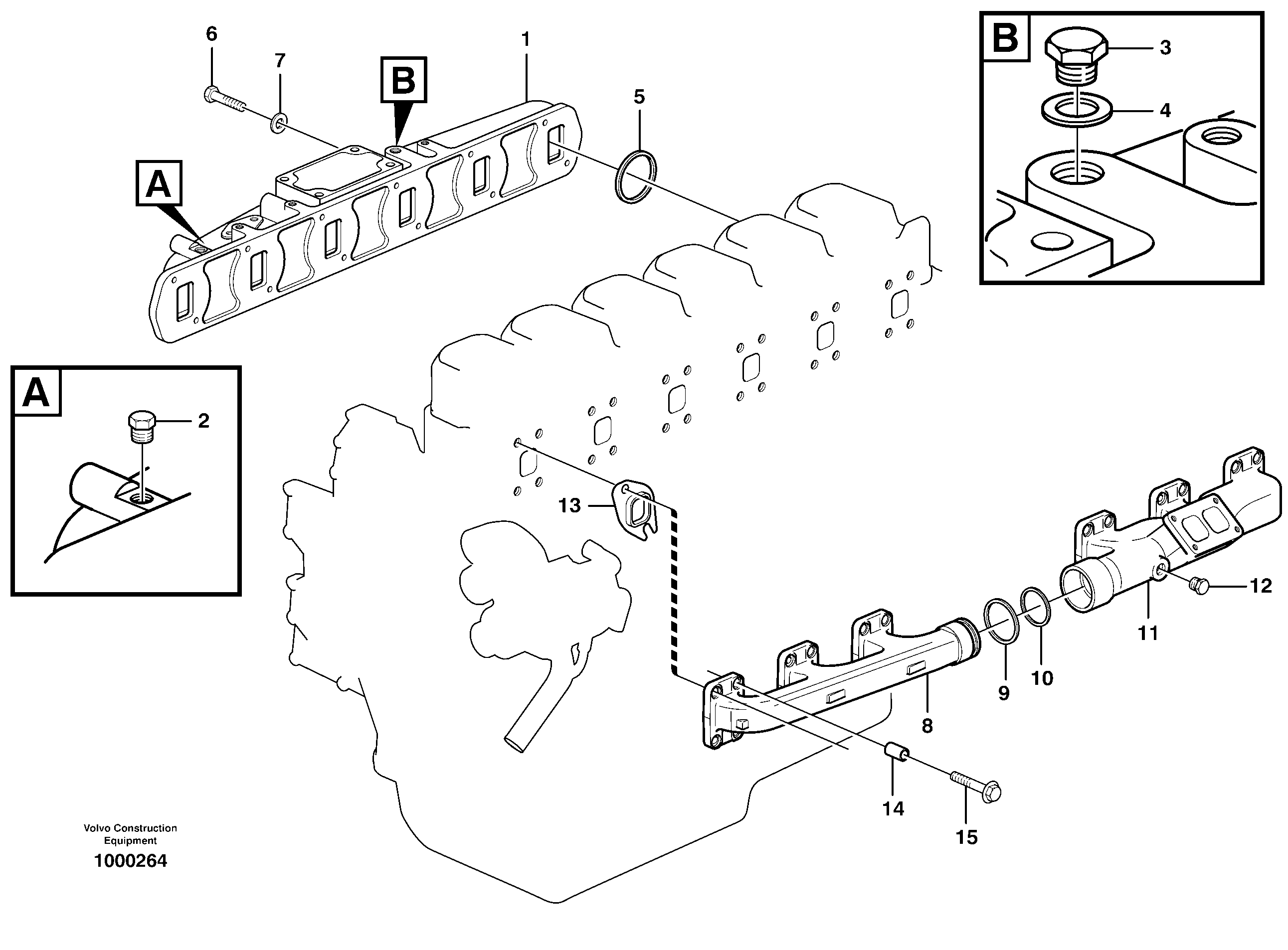 Схема запчастей Volvo A25D - 56511 Inlet manifold and exhaust manifold A25D S/N -12999, - 61118 USA