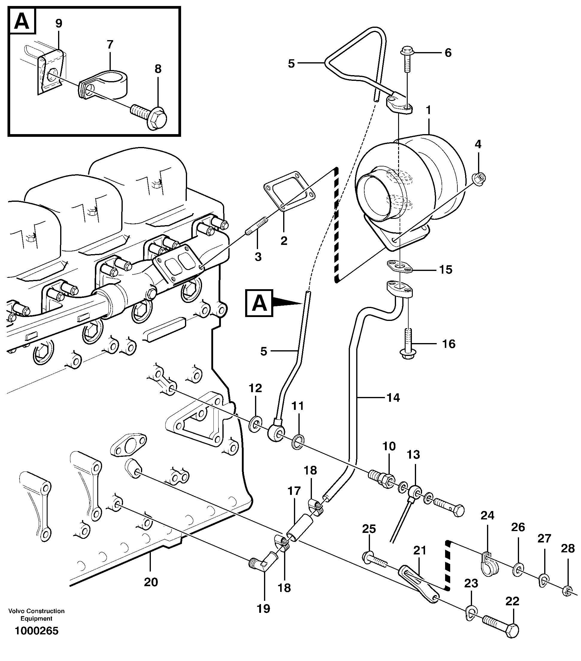Схема запчастей Volvo A25D - 68488 Турбокомпрессор (турбина) с установочными деталями A25D S/N -12999, - 61118 USA