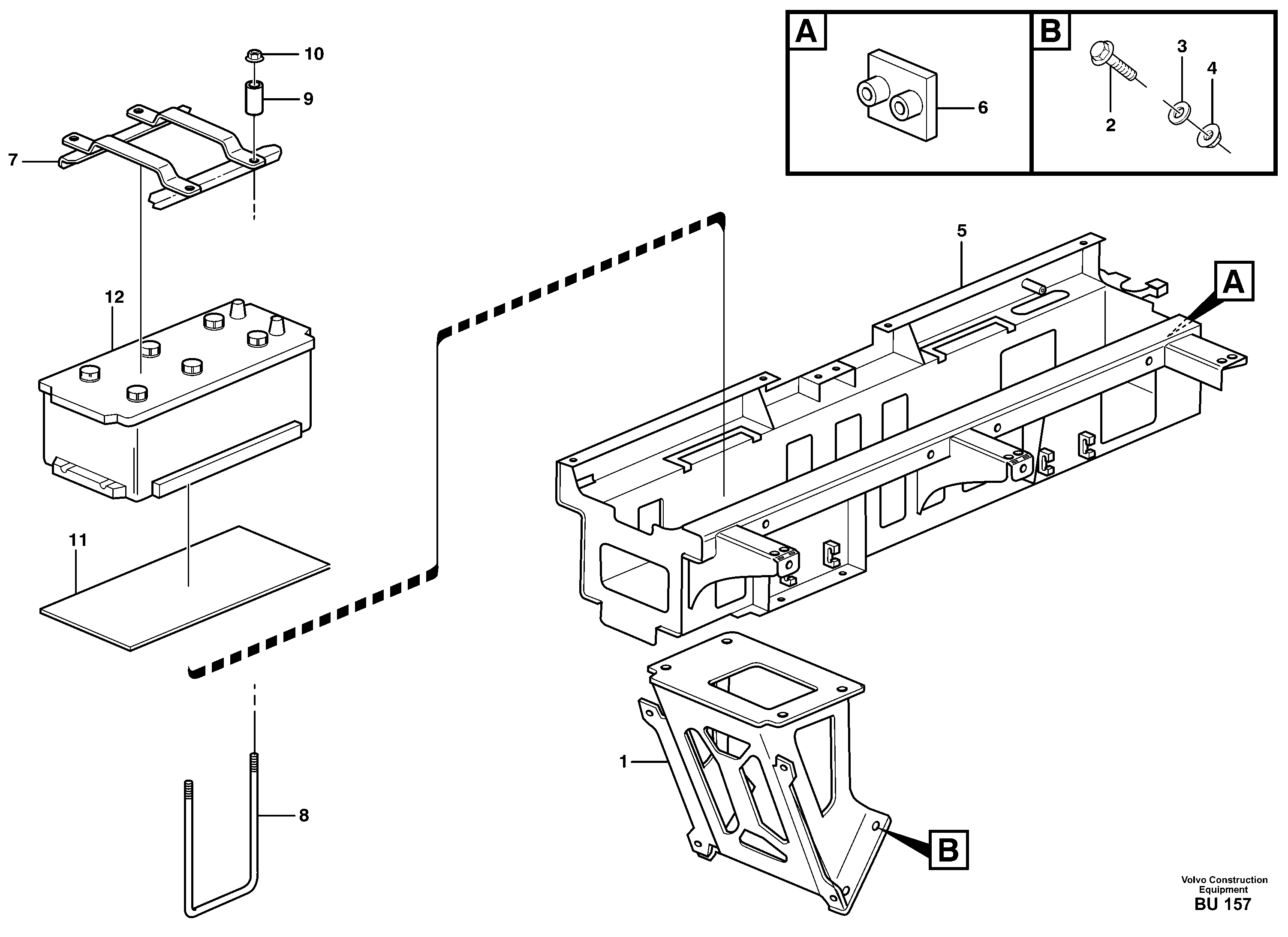 Схема запчастей Volvo A25D - 86017 Battery box with fitting parts A25D S/N -12999, - 61118 USA