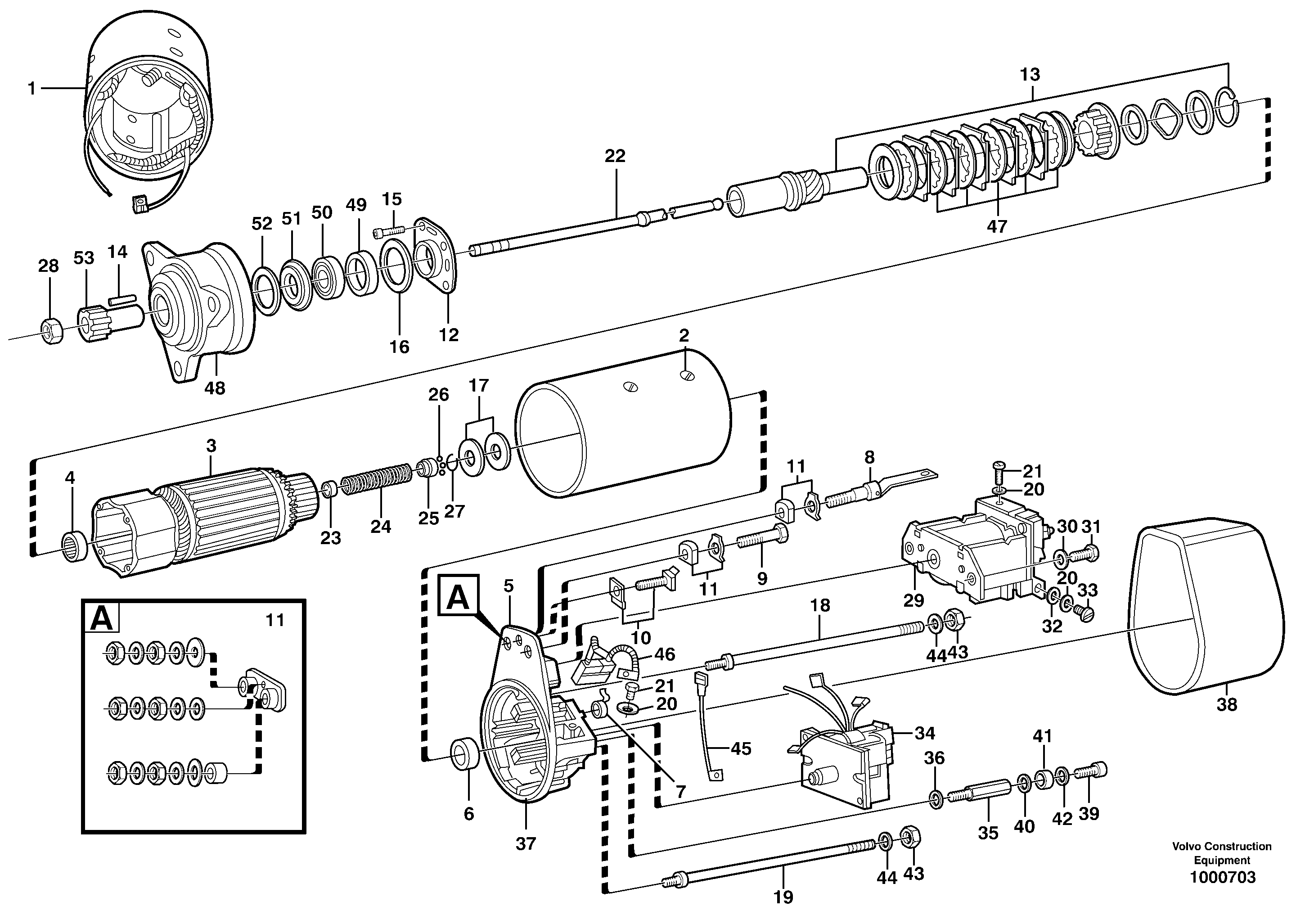 Схема запчастей Volvo A25D - 11933 Starter motor A25D S/N -12999, - 61118 USA