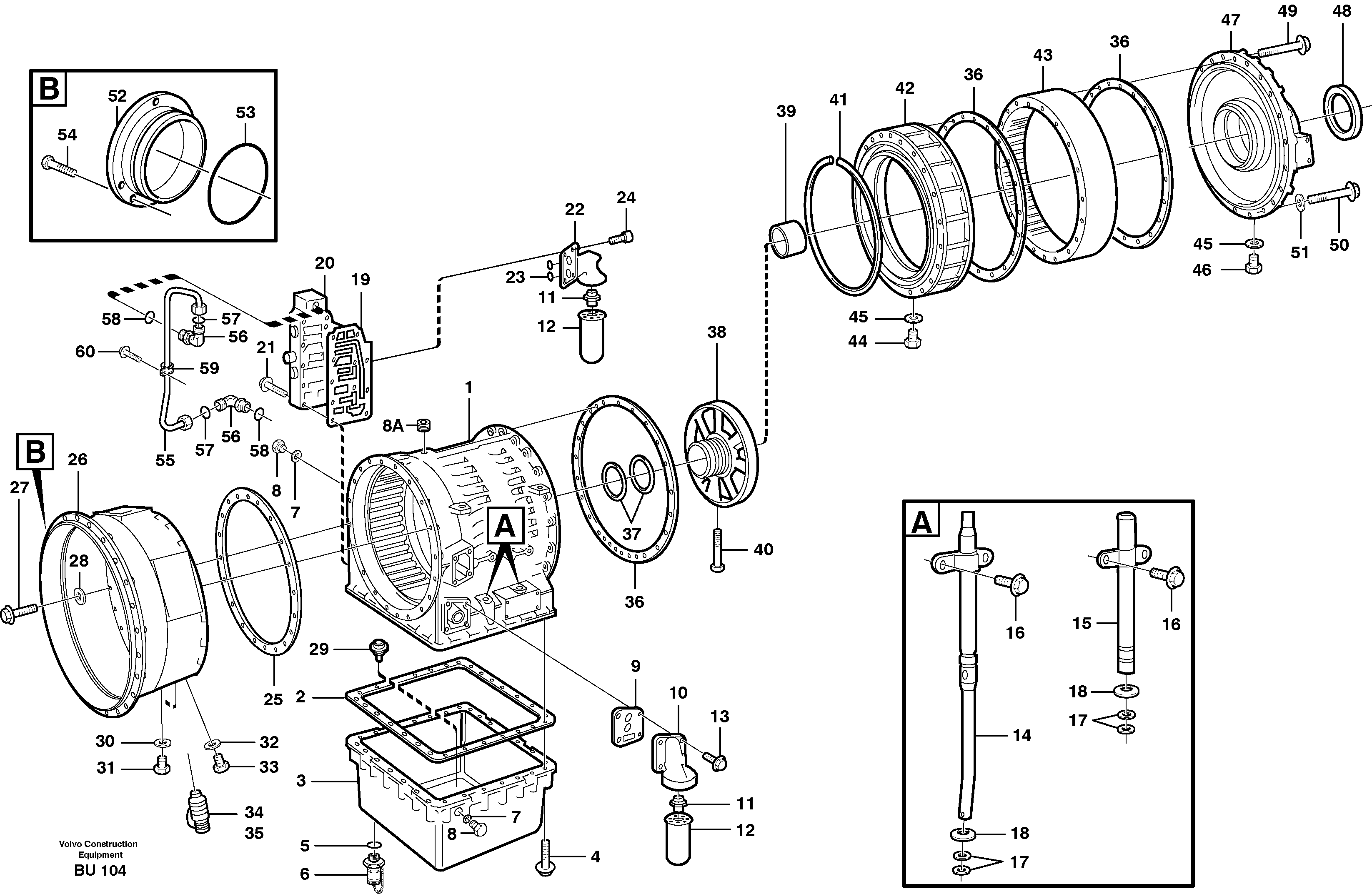 Схема запчастей Volvo A25D - 92334 катрер трансмиссии A25D S/N -12999, - 61118 USA