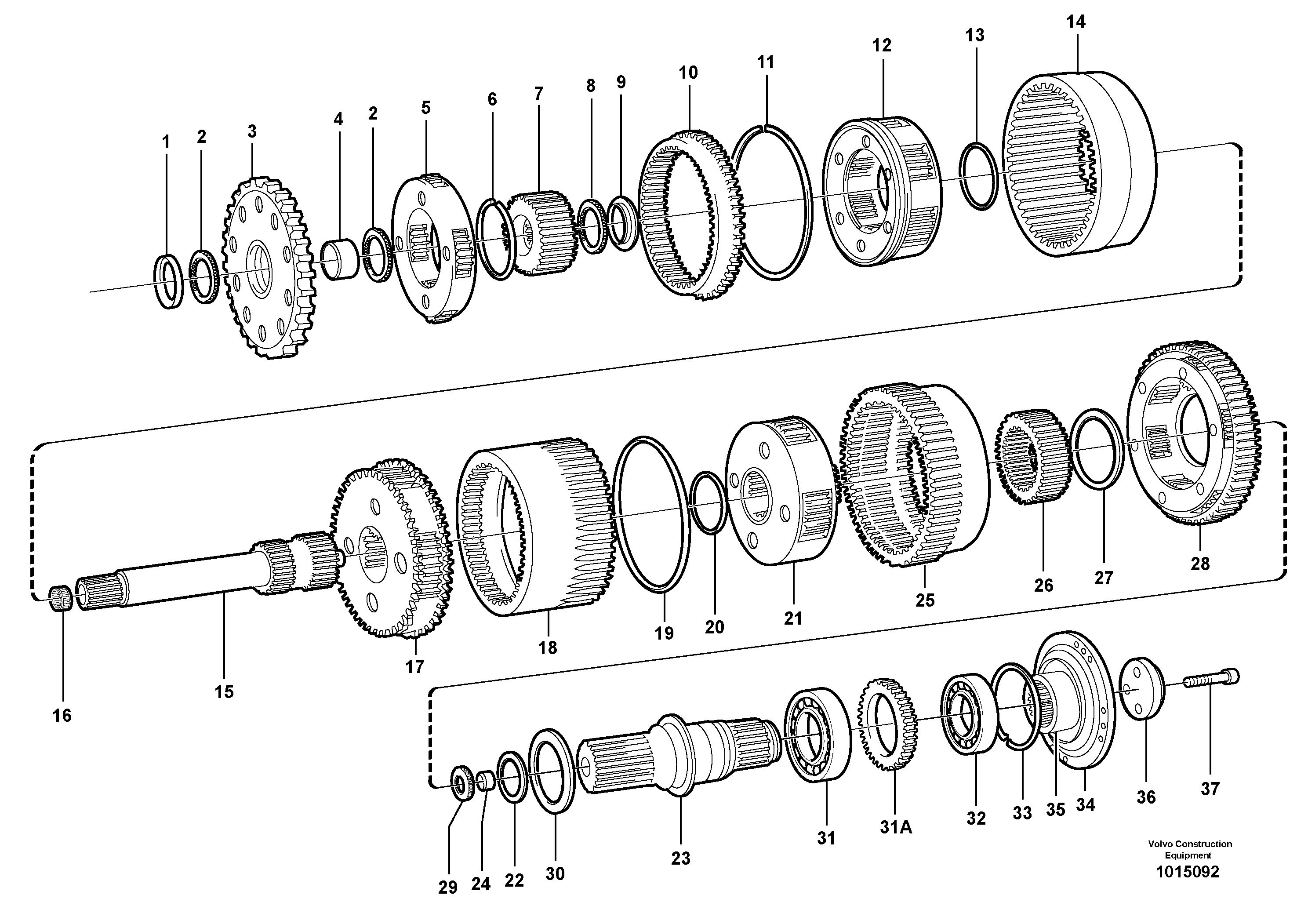 Схема запчастей Volvo A25D - 93526 Planetary gears and shafts A25D S/N -12999, - 61118 USA