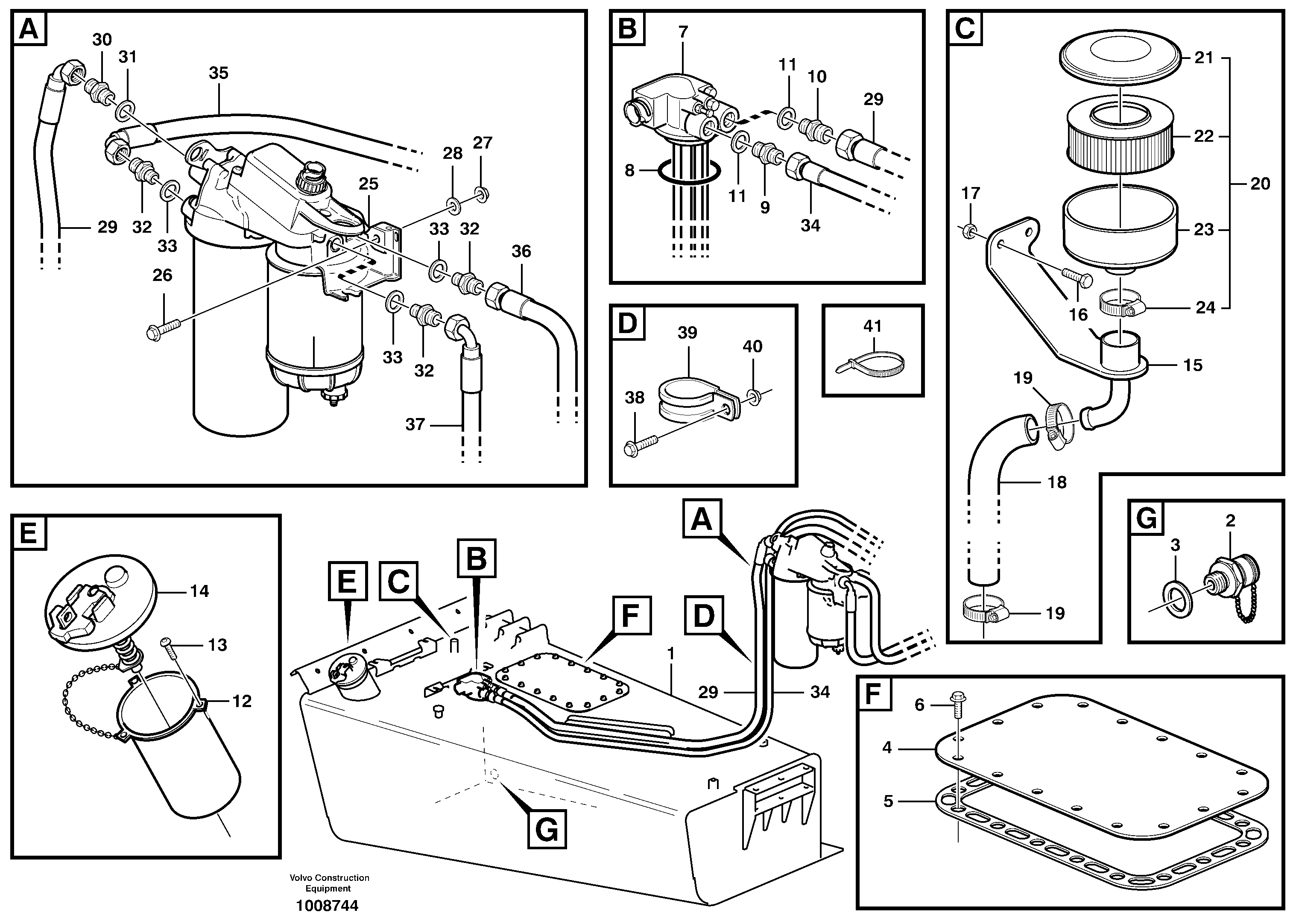 Схема запчастей Volvo A25D - 68019 Fuel tank, fuel pipes A25D S/N 13001 -