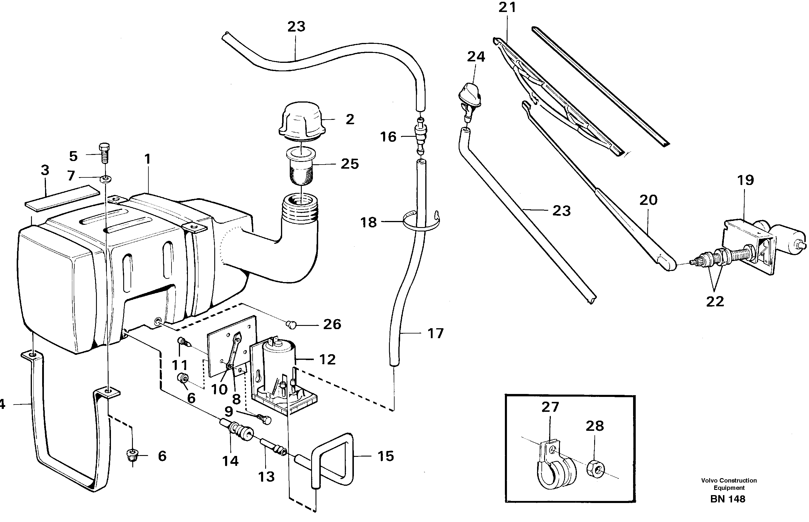 Схема запчастей Volvo A25C - 36374 Windscreen washer and wiper A25C