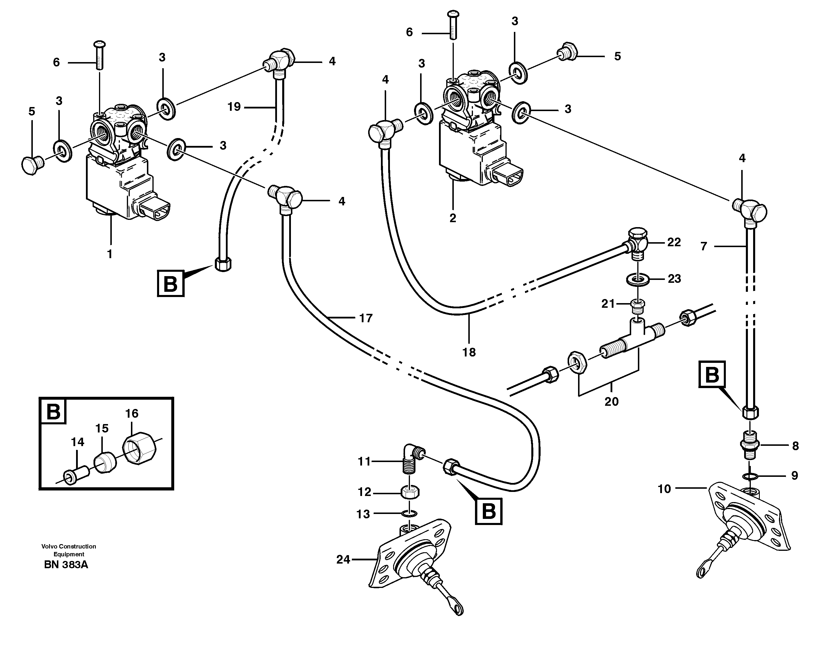 Схема запчастей Volvo A25C - 16593 Pneumatic system, diff lock, cab A25C