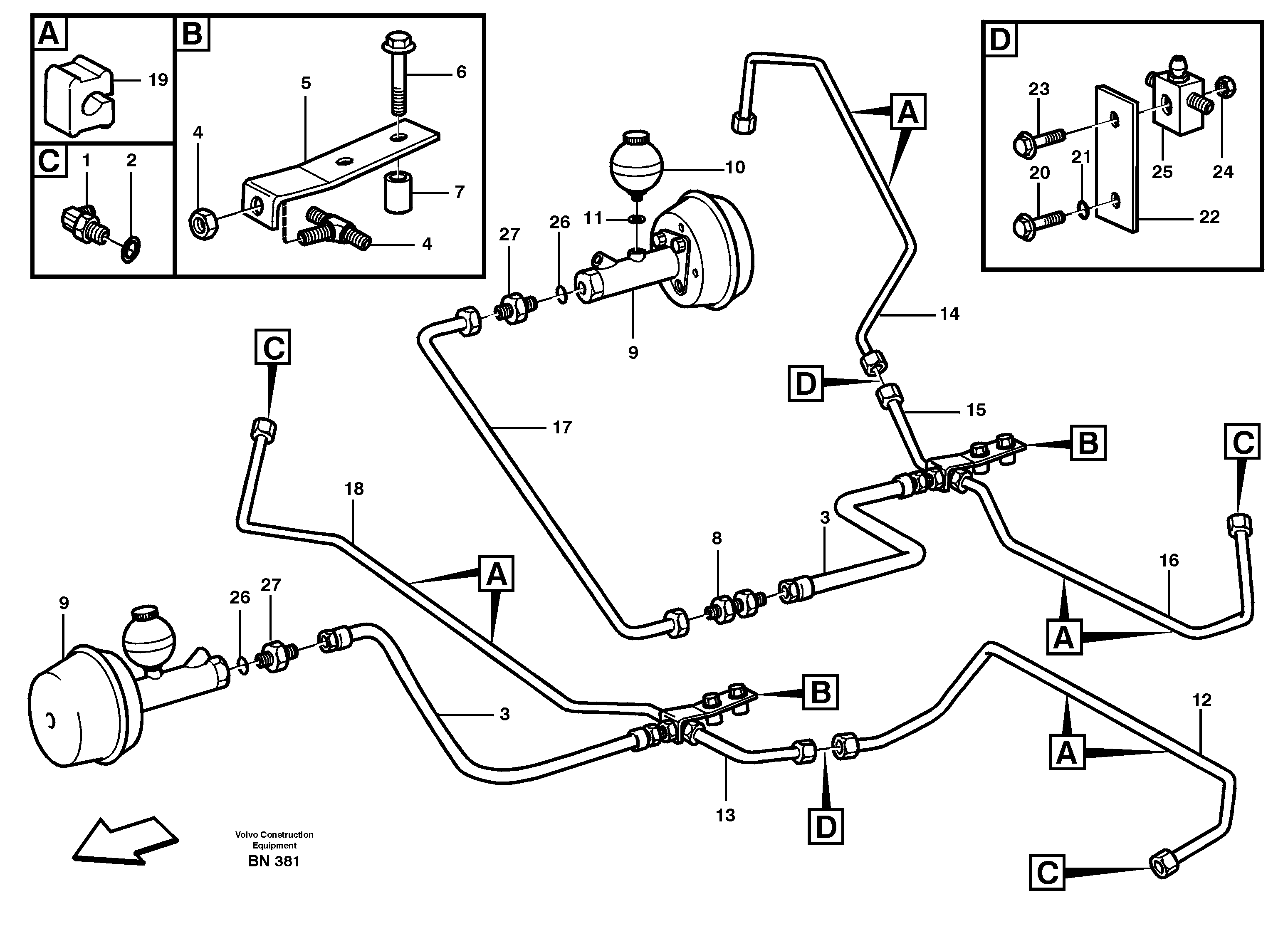 Схема запчастей Volvo A25C - 31823 Hydraulic brake system, trailer A25C