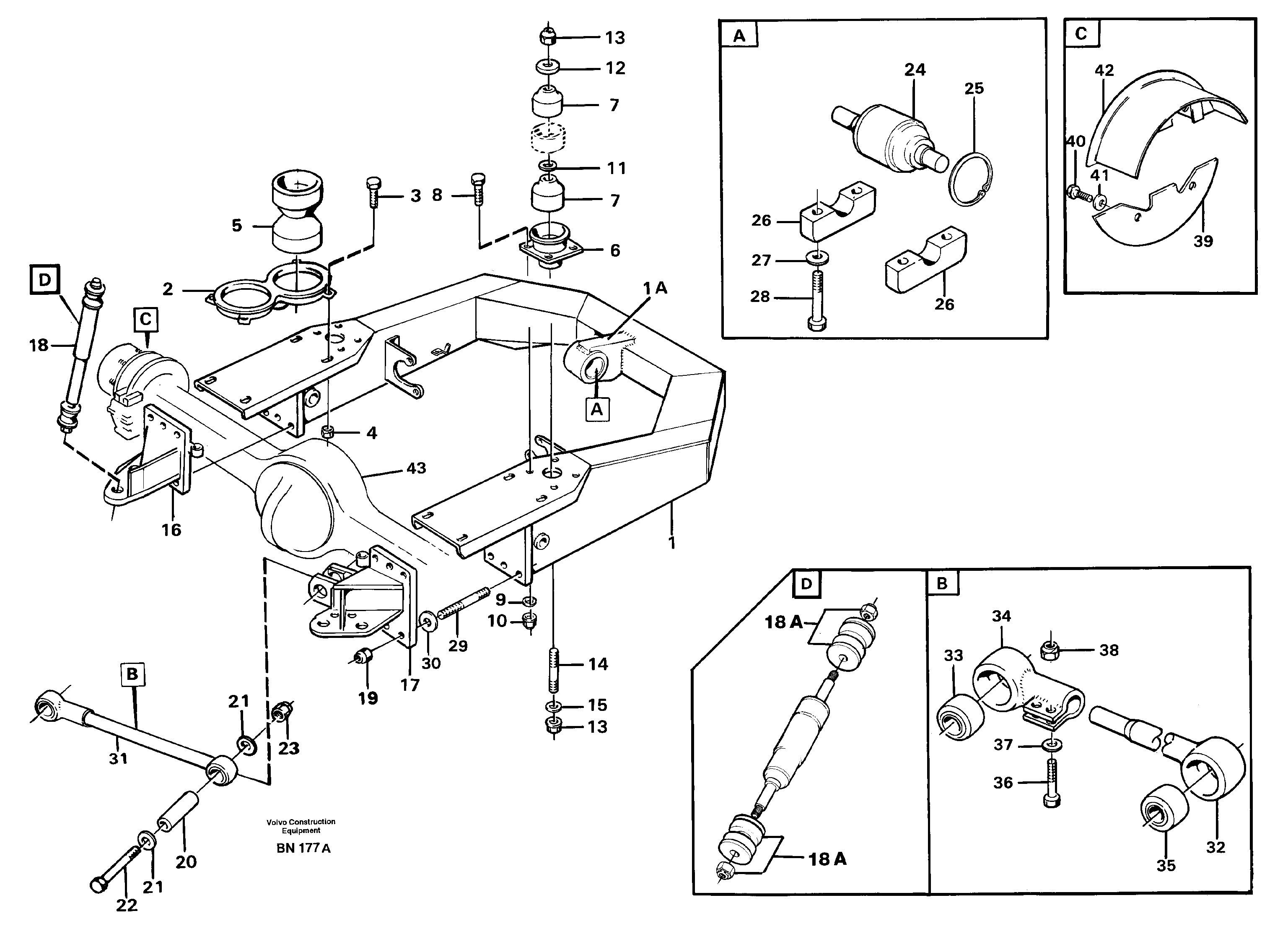 Схема запчастей Volvo A25C - 55851 Front axle suspension A25C