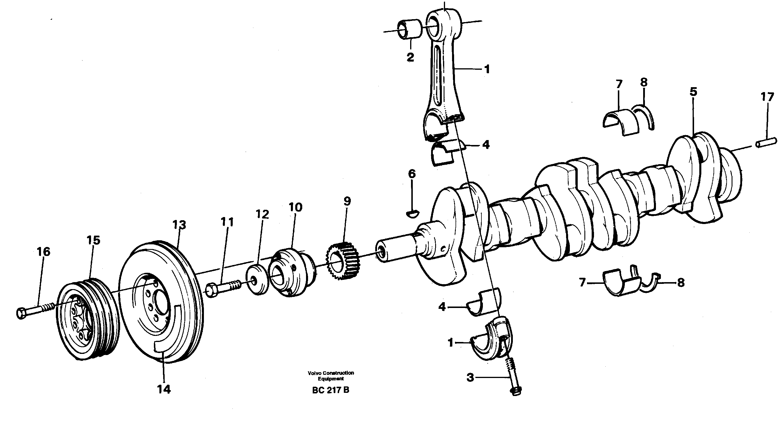 Схема запчастей Volvo A25C - 16844 Crankshaft and related parts A25C VOLVO BM VOLVO BM A25C SER NO - 10256/ - 60911