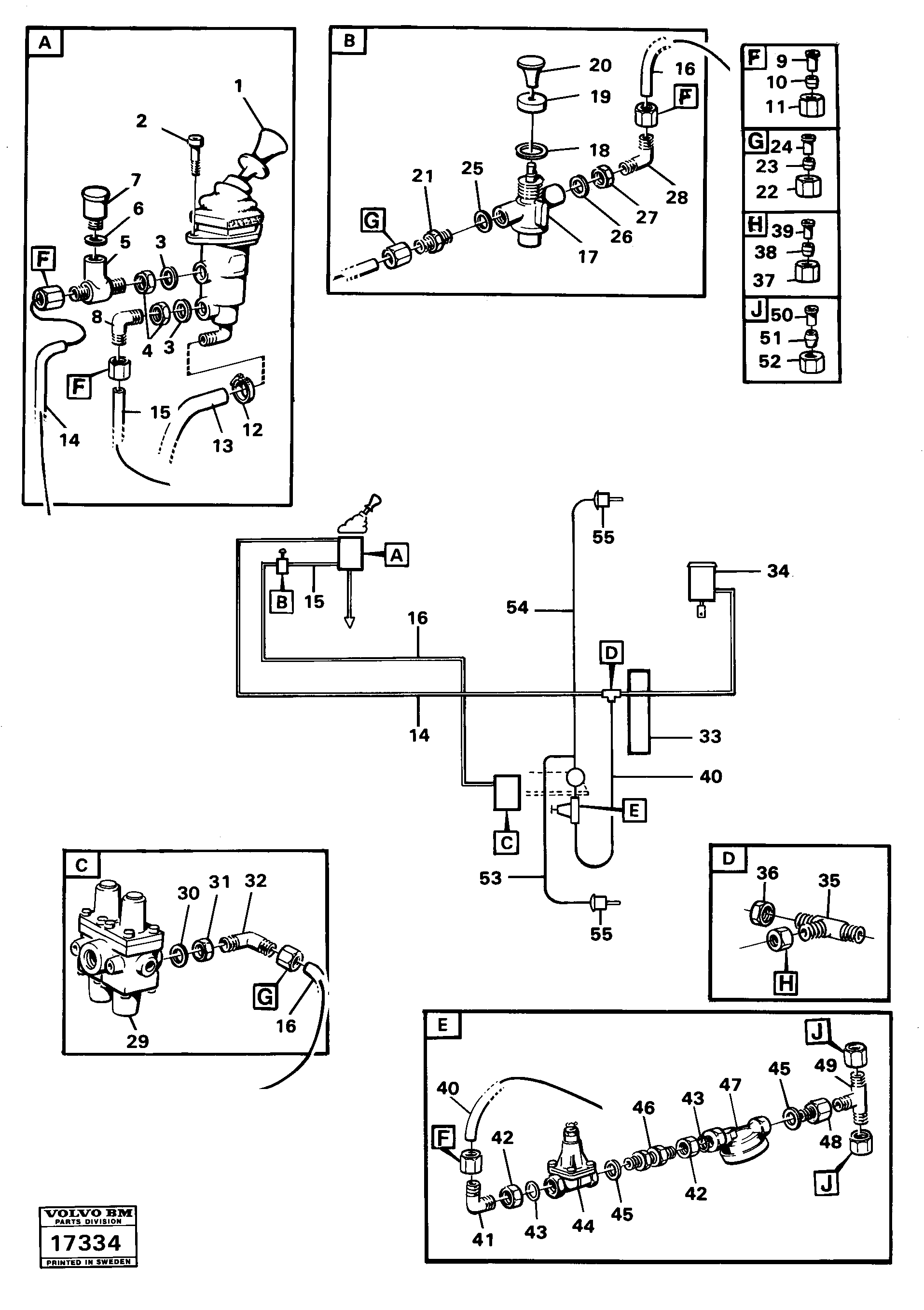 Схема запчастей Volvo 5350 5350 - 77891 Parking brake,tractor. pneumatic system foot Board. Tillv Nr 1800- 