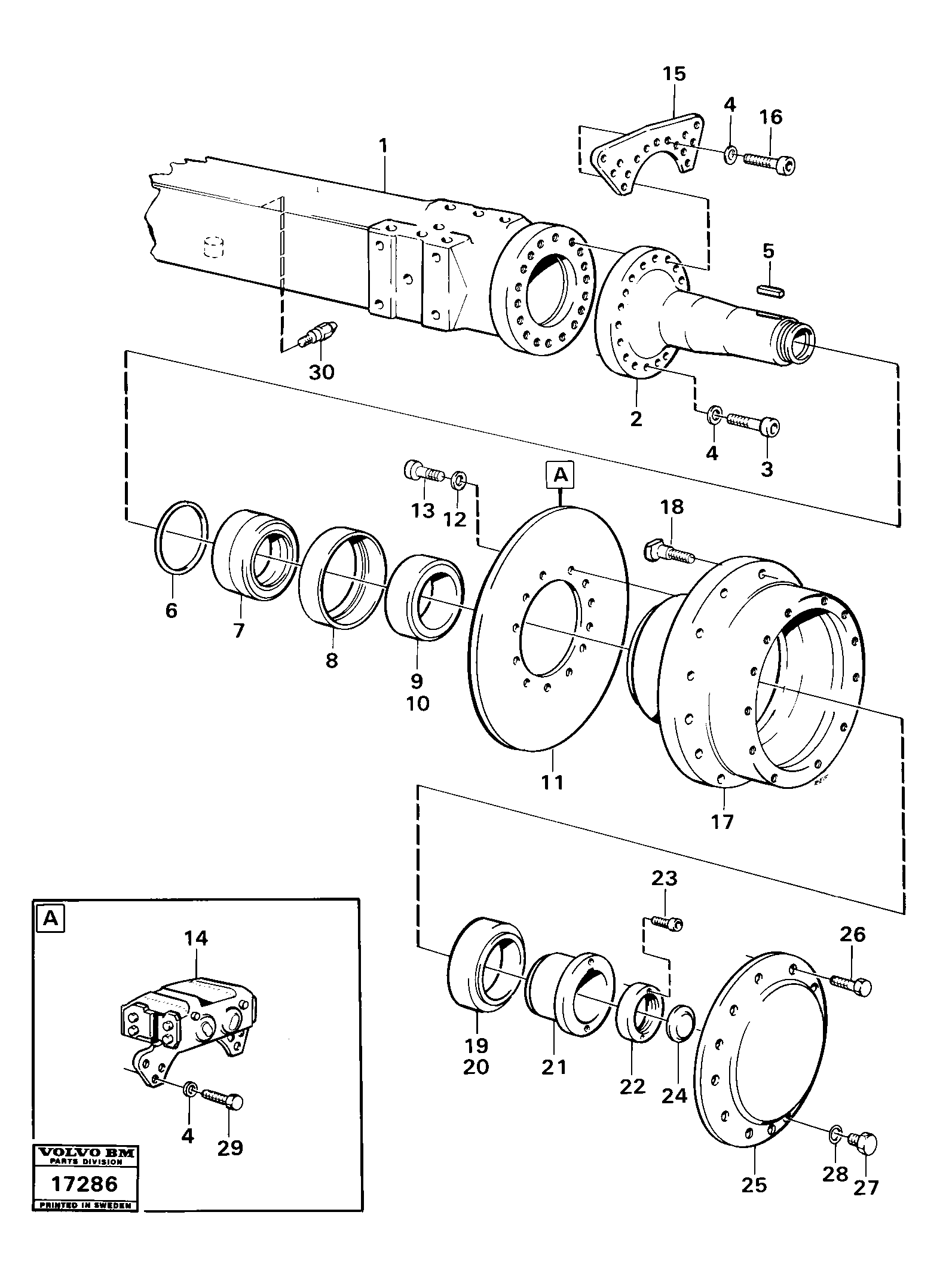 Схема запчастей Volvo 5350 5350 - 91091 Bogie-wheel axie with hubprod nr 37004 Tillv Nr 1800- 