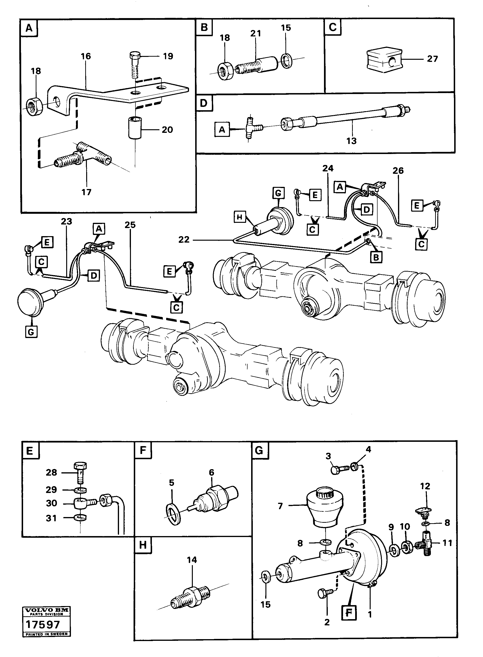Схема запчастей Volvo 5350B Volvo BM 5350B SER NO 2229 - 3999 - 22688 Hydraulic brake system, trailer 