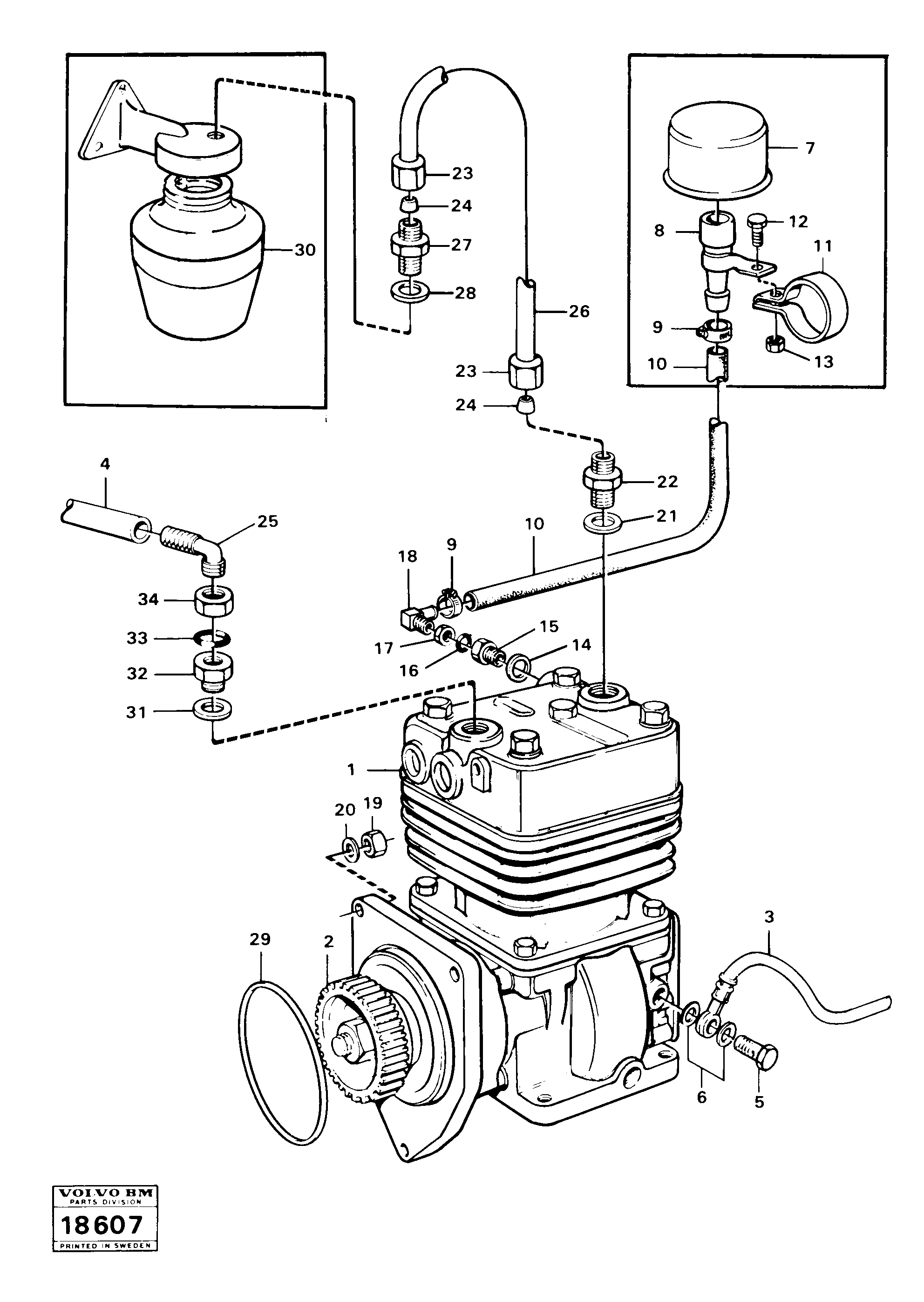 Схема запчастей Volvo 5350B Volvo BM 5350B SER NO 2229 - 3999 - 90449 Air compressor with fitting parts 