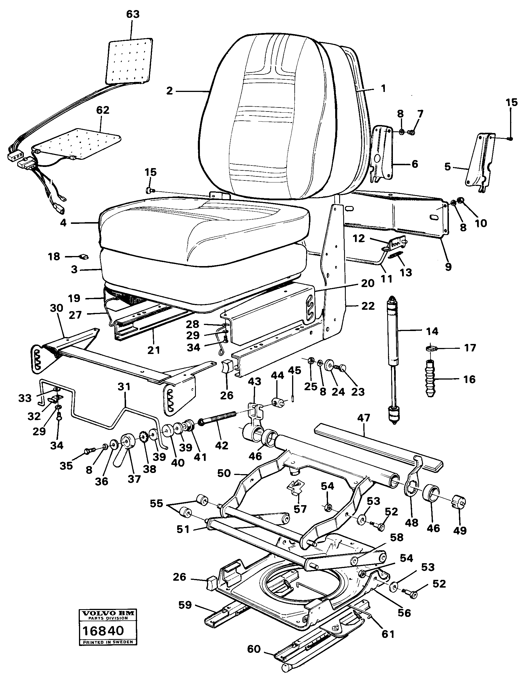 Схема запчастей Volvo 5350B Volvo BM 5350B SER NO 2229 - 3999 - 24889 Drivers seat 