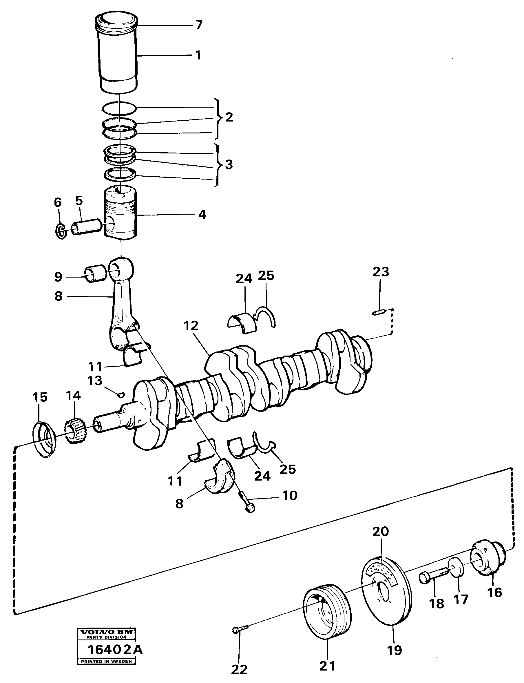 Схема запчастей Volvo 5350B Volvo BM 5350B SER NO 2229 - 3999 - 15817 Crankshaft td 70 g 