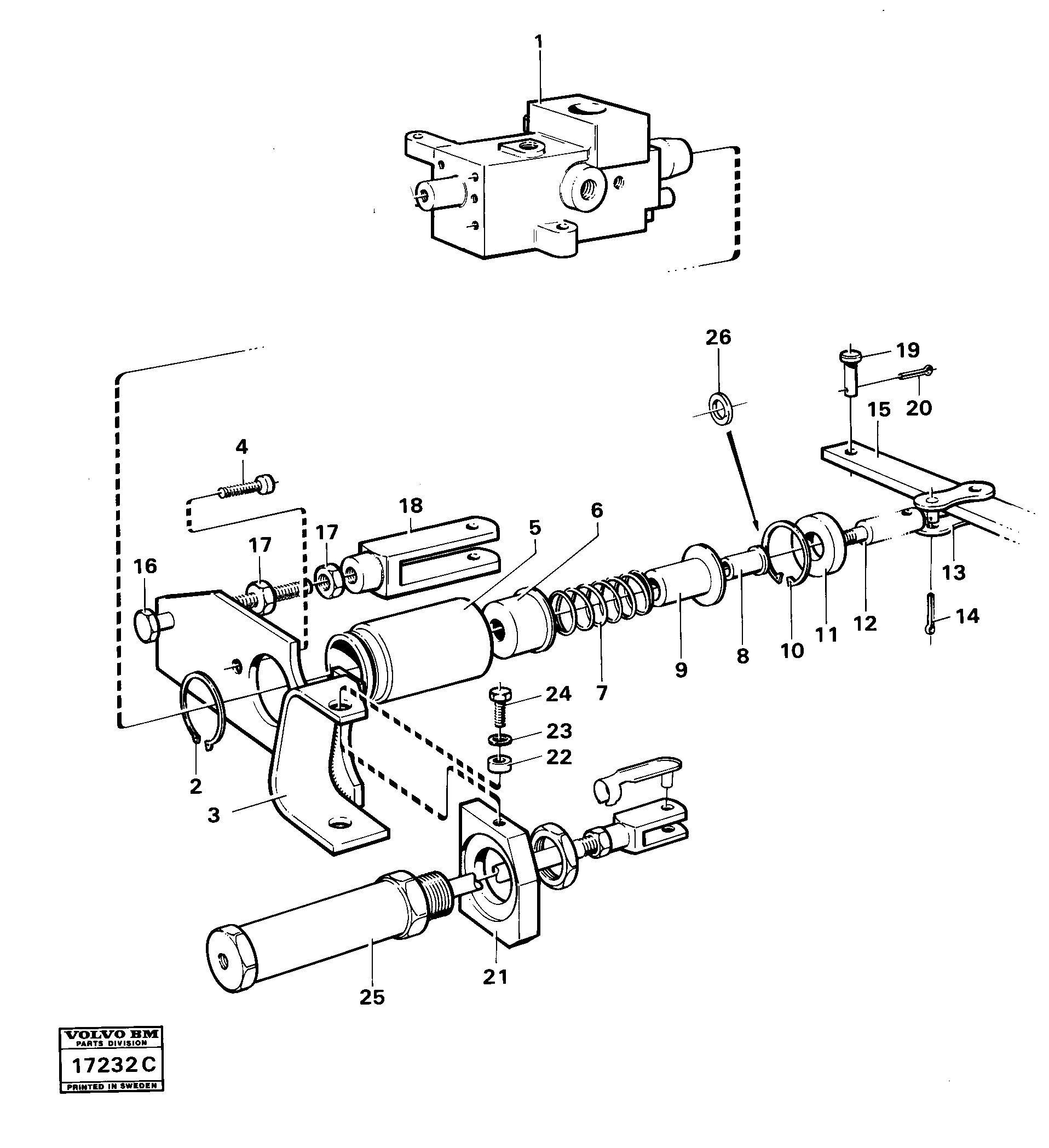 Схема запчастей Volvo 5350B Volvo BM 5350B SER NO 2229 - 3999 - 28281 Spool control for tipping valve 