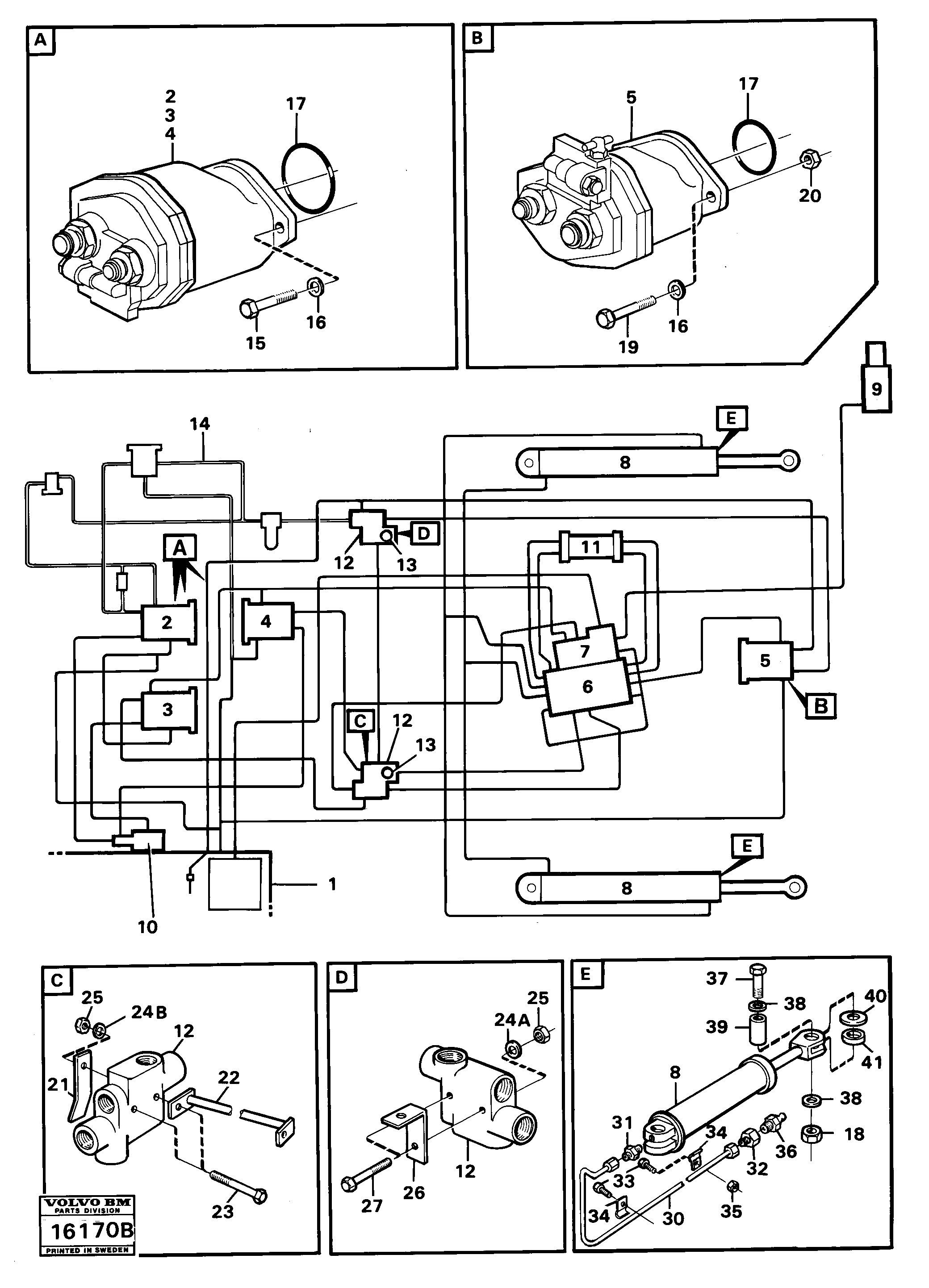 Схема запчастей Volvo 5350B Volvo BM 5350B SER NO 2229 - 3999 - 49340 Hydraulic system components 