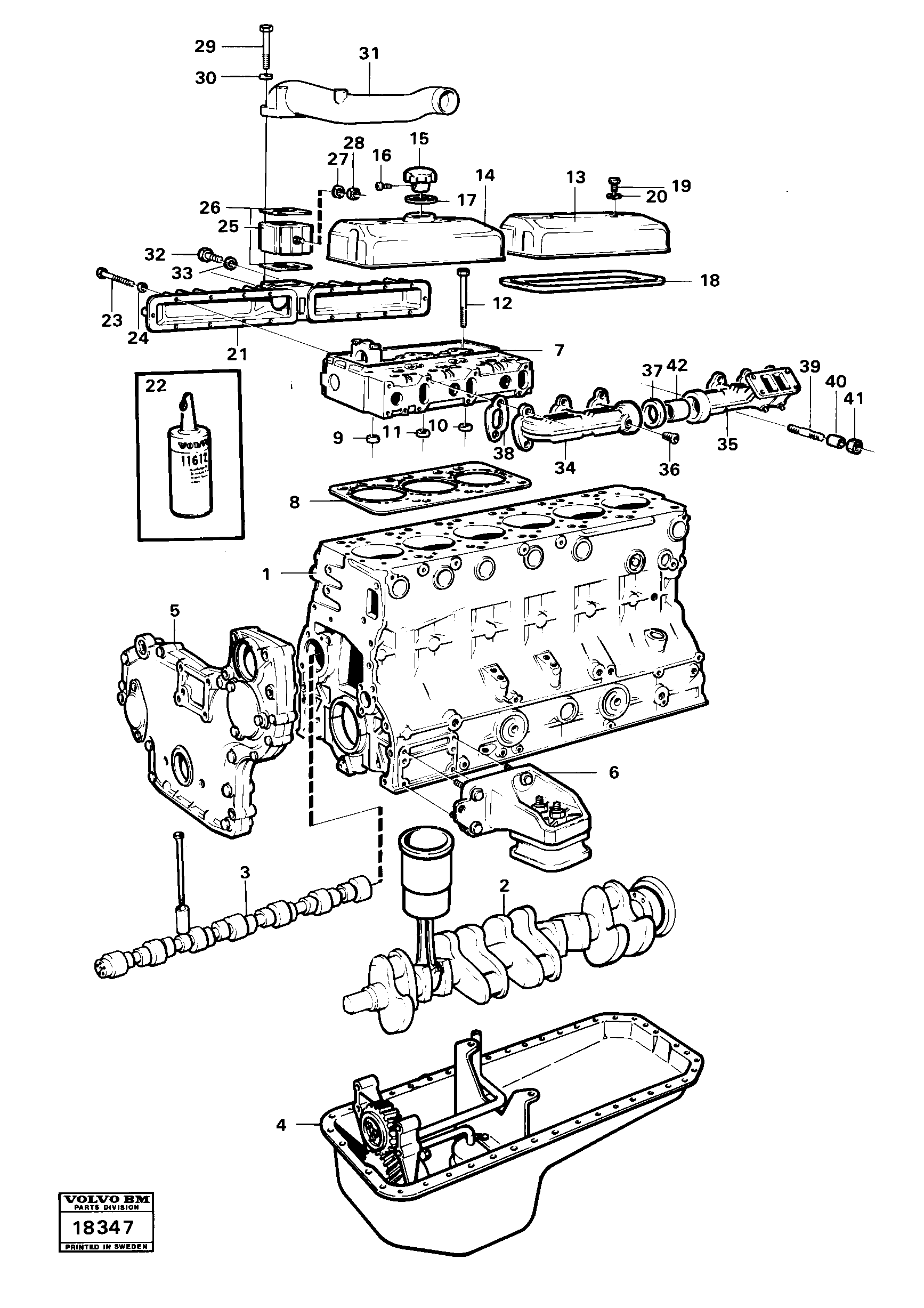 Схема запчастей Volvo 5350B Volvo BM 5350B SER NO 2229 - 3999 - 2154 Engine installation components 