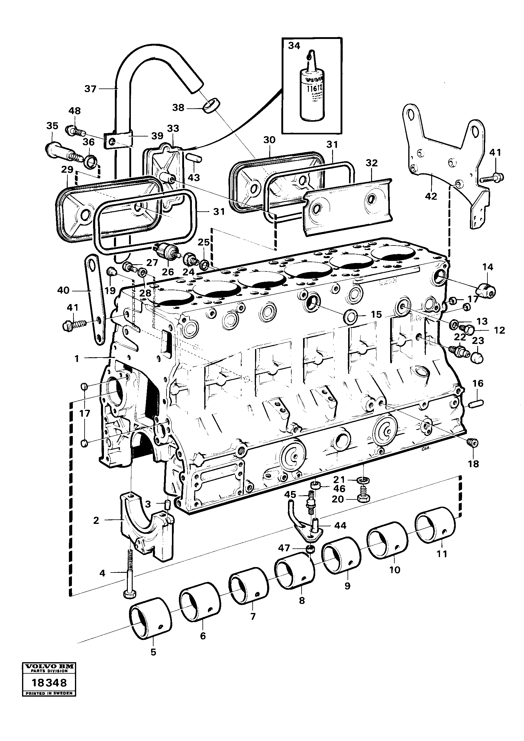 Схема запчастей Volvo 5350B Volvo BM 5350B SER NO 2229 - 3999 - 98027 Cylinder block td 71 ga 