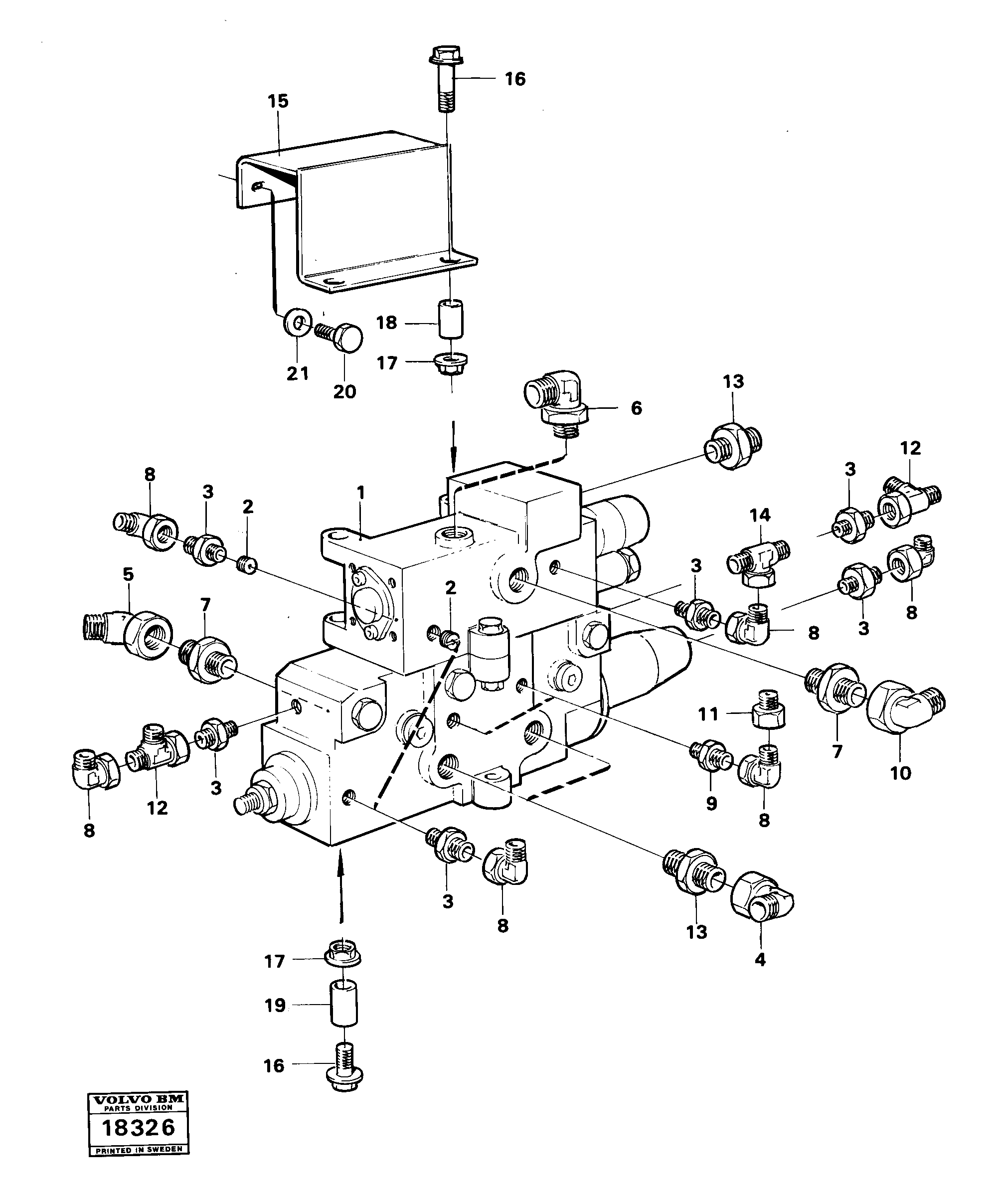 Схема запчастей Volvo 5350B Volvo BM 5350B SER NO 2229 - 3999 - 95426 Pilot and tipping valve fitting 