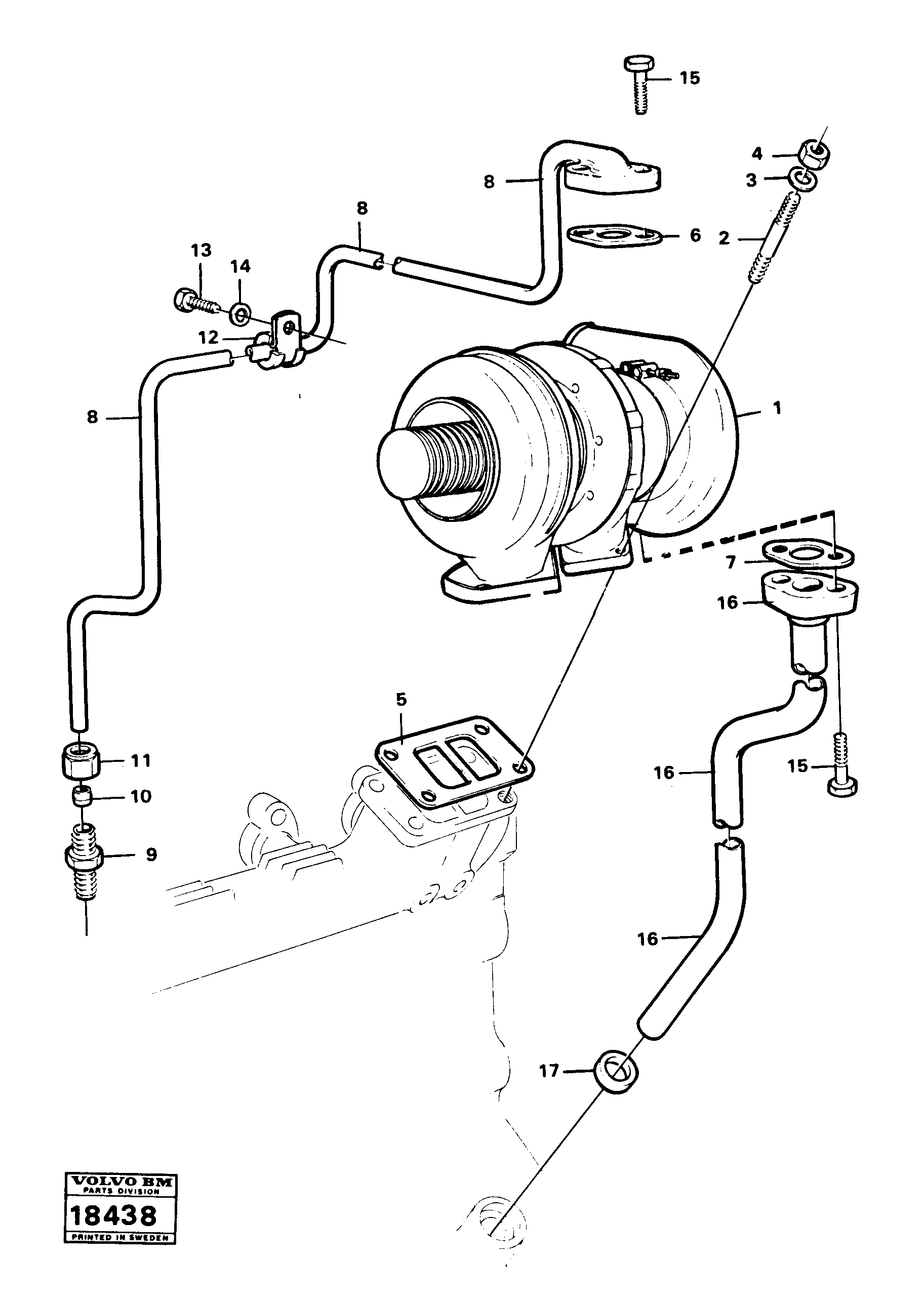 Схема запчастей Volvo 5350B Volvo BM 5350B SER NO 2229 - 3999 - 1167 Turbo compressor with fitting parts 