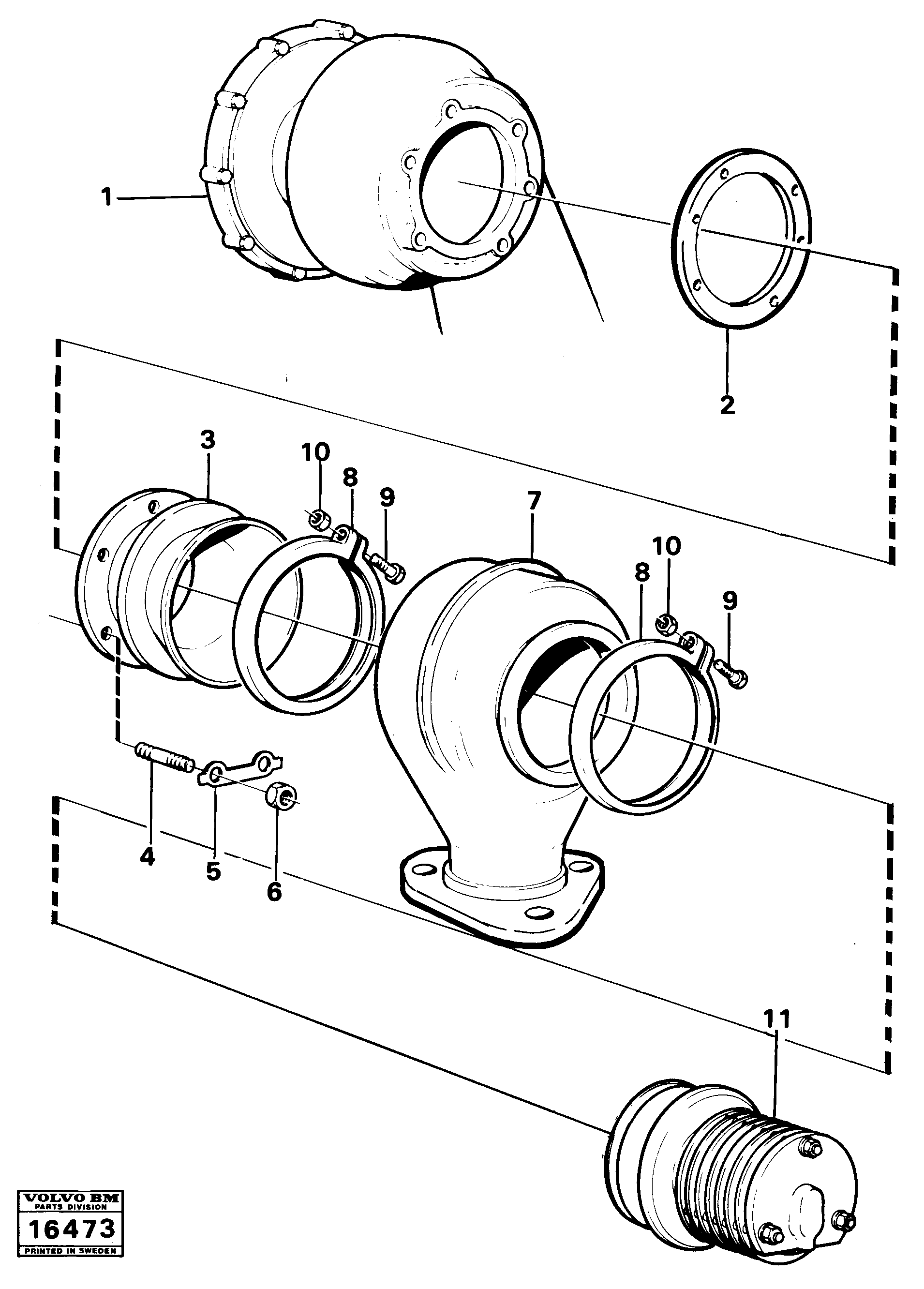 Схема запчастей Volvo 5350B Volvo BM 5350B SER NO 2229 - 3999 - 23714 Exhaust pressure regulator with Fitting Parts 