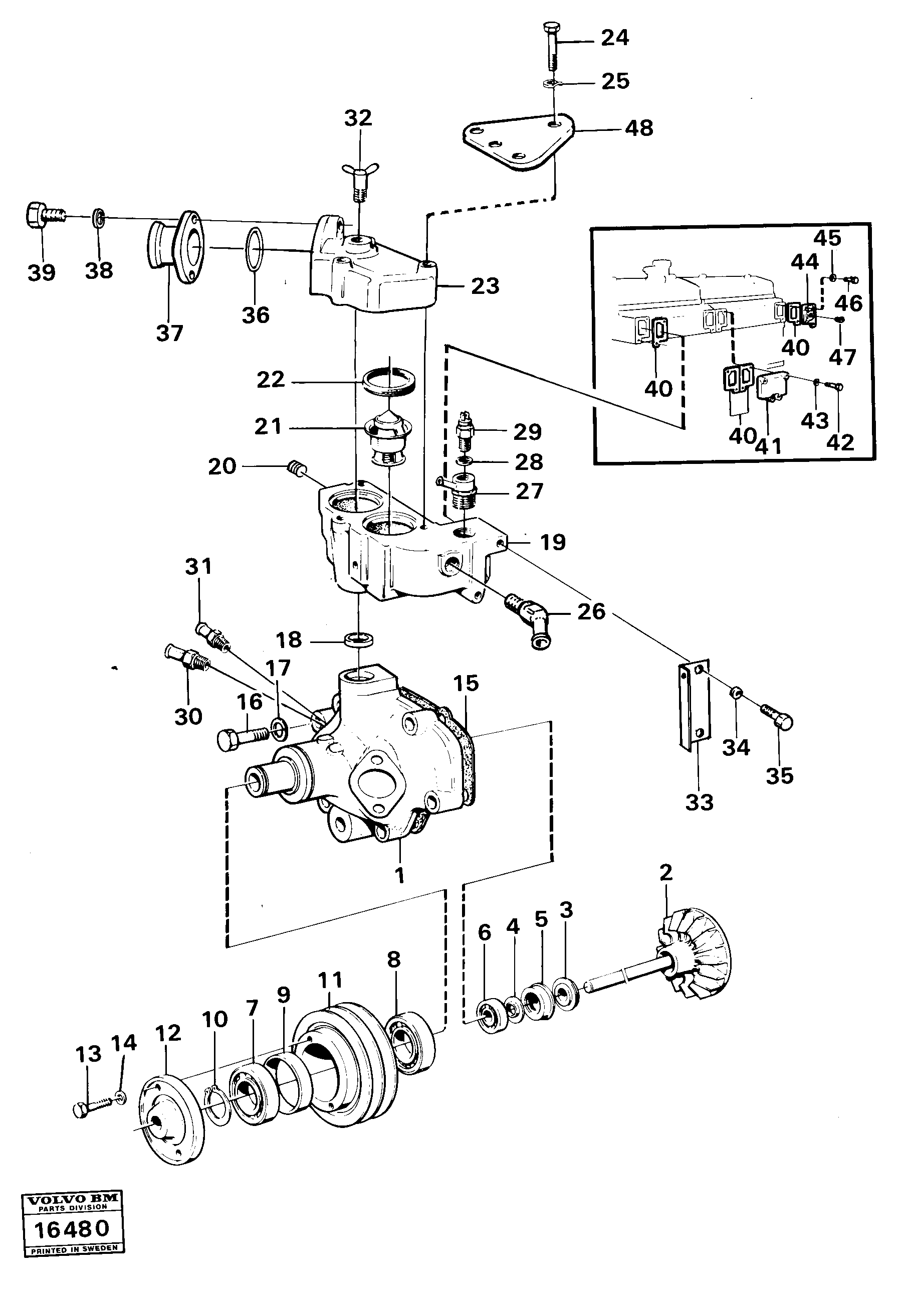 Схема запчастей Volvo 5350B Volvo BM 5350B SER NO 2229 - 3999 - 2187 Water pump with fitting parts 