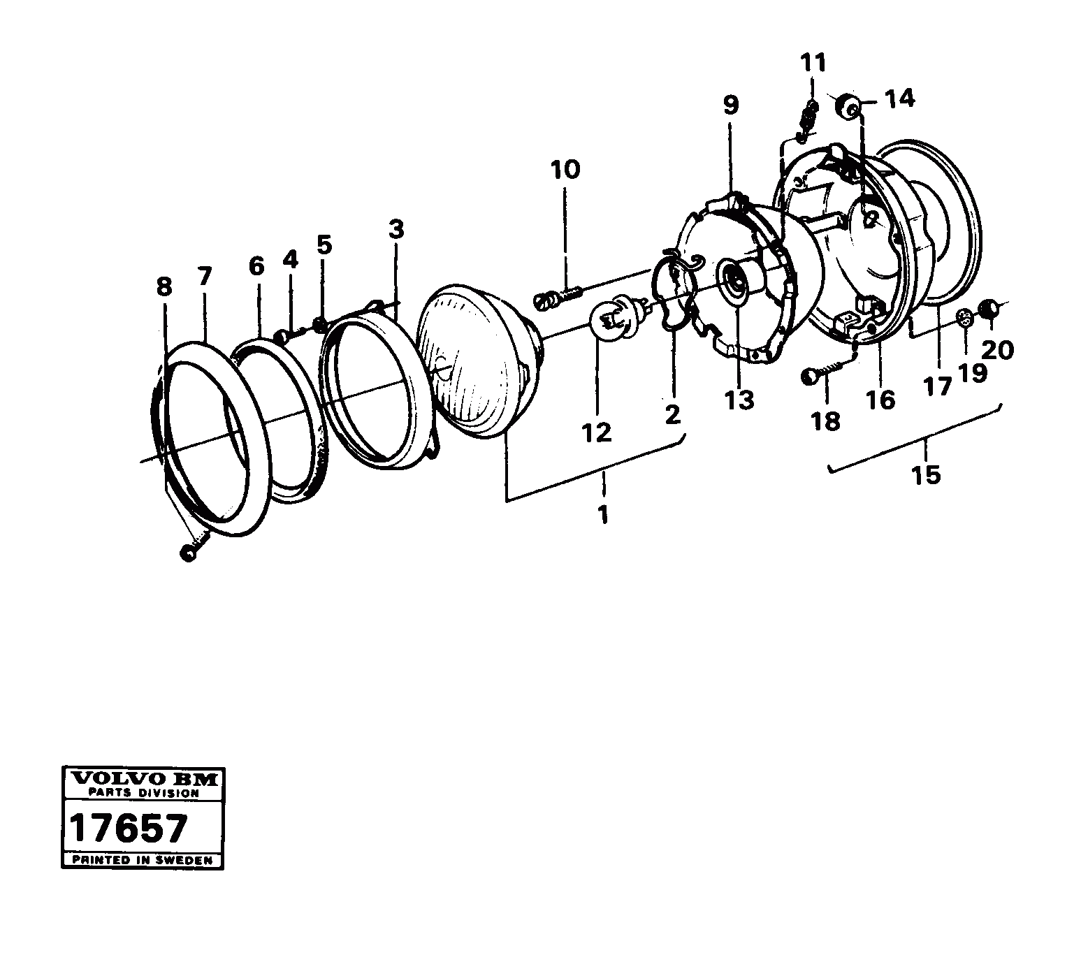 Схема запчастей Volvo 5350B Volvo BM 5350B SER NO 2229 - 3999 - 29156 Headlamp 