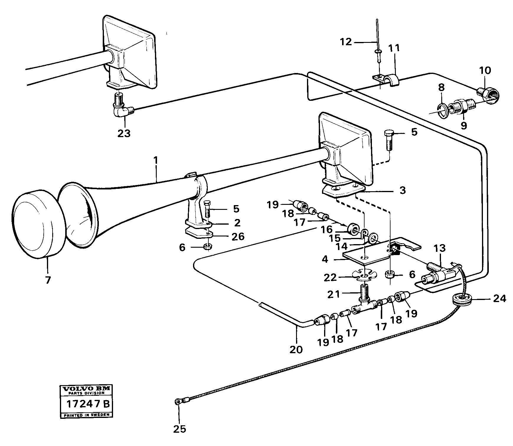 Схема запчастей Volvo 5350B Volvo BM 5350B SER NO 2229 - 3999 - 50308 Compressed air horn with connections 