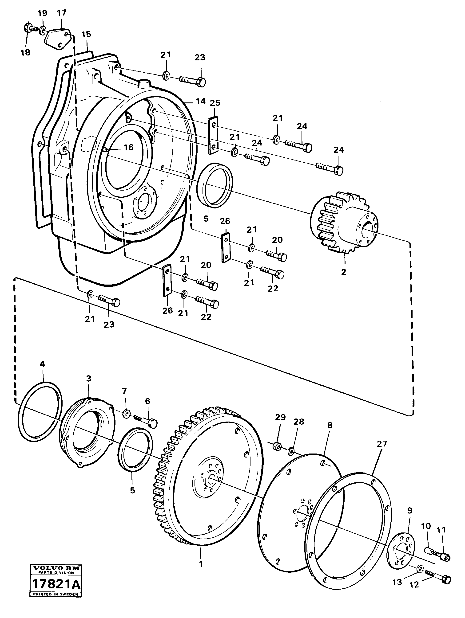 Схема запчастей Volvo 5350B Volvo BM 5350B SER NO 2229 - 3999 - 19053 Pump drive with fitting parts 