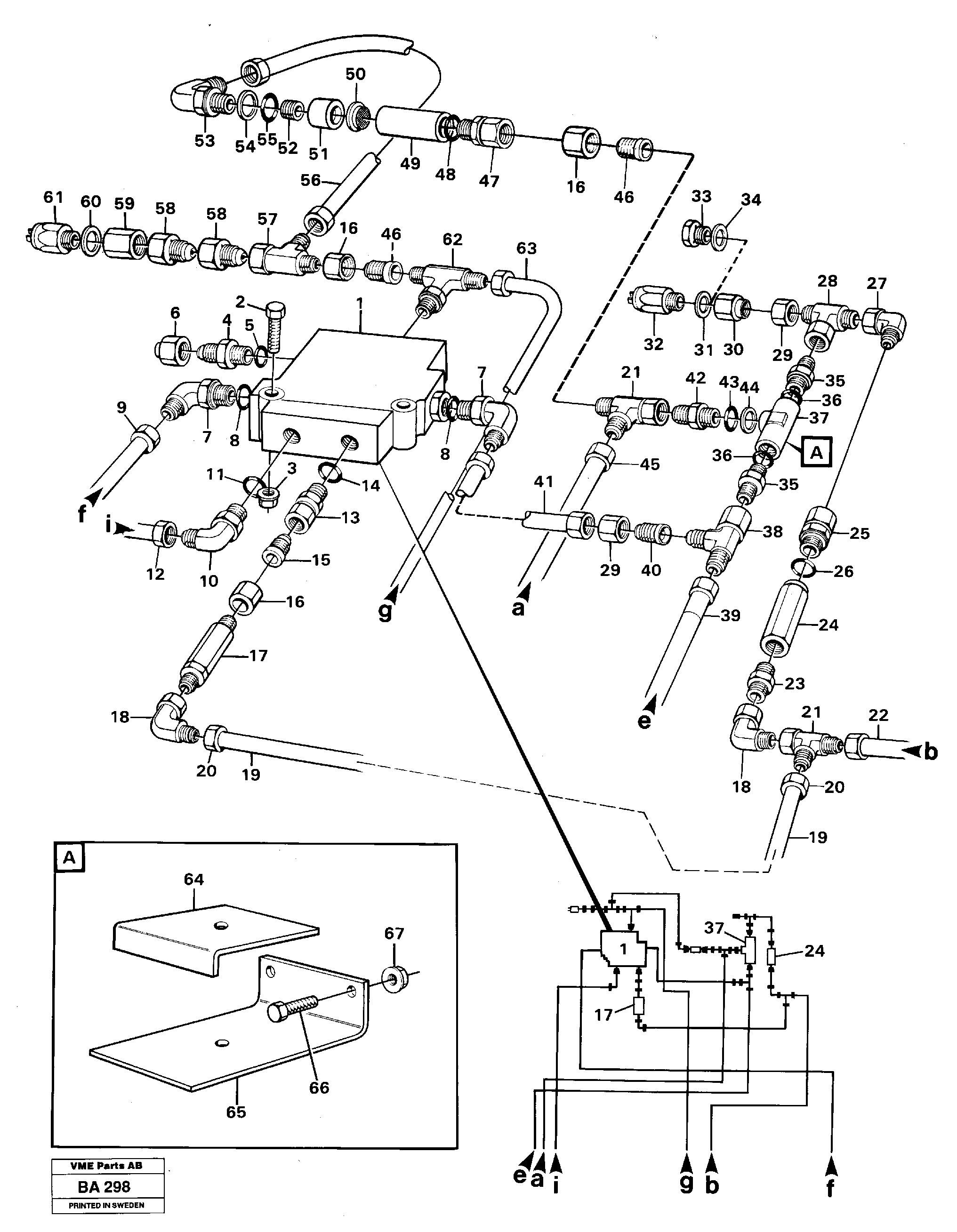 Схема запчастей Volvo A20 VOLVO BM A20 - 88769 Priority valve with connecting parts 