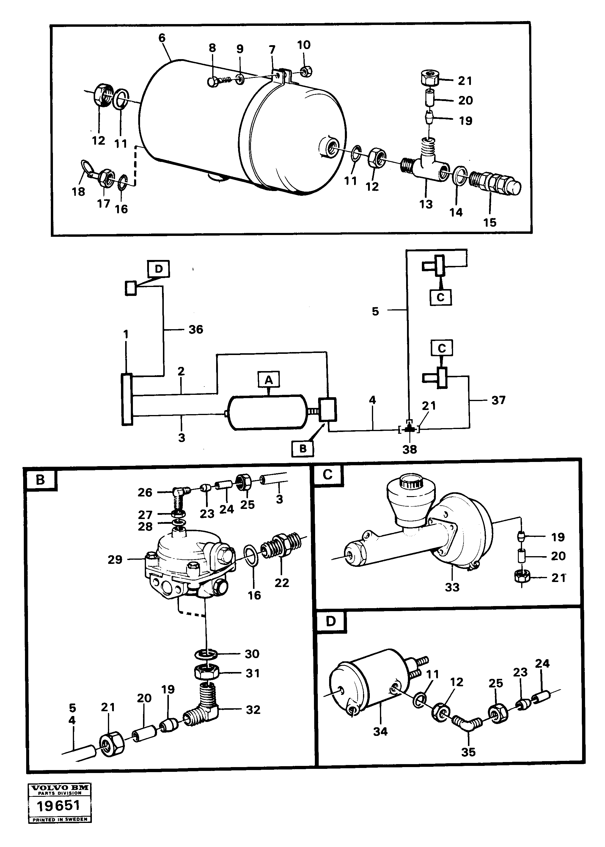 Схема запчастей Volvo A25 VOLVO BM VOLVO BM A25 - 91033 Brake circuit, trailer 4x4 