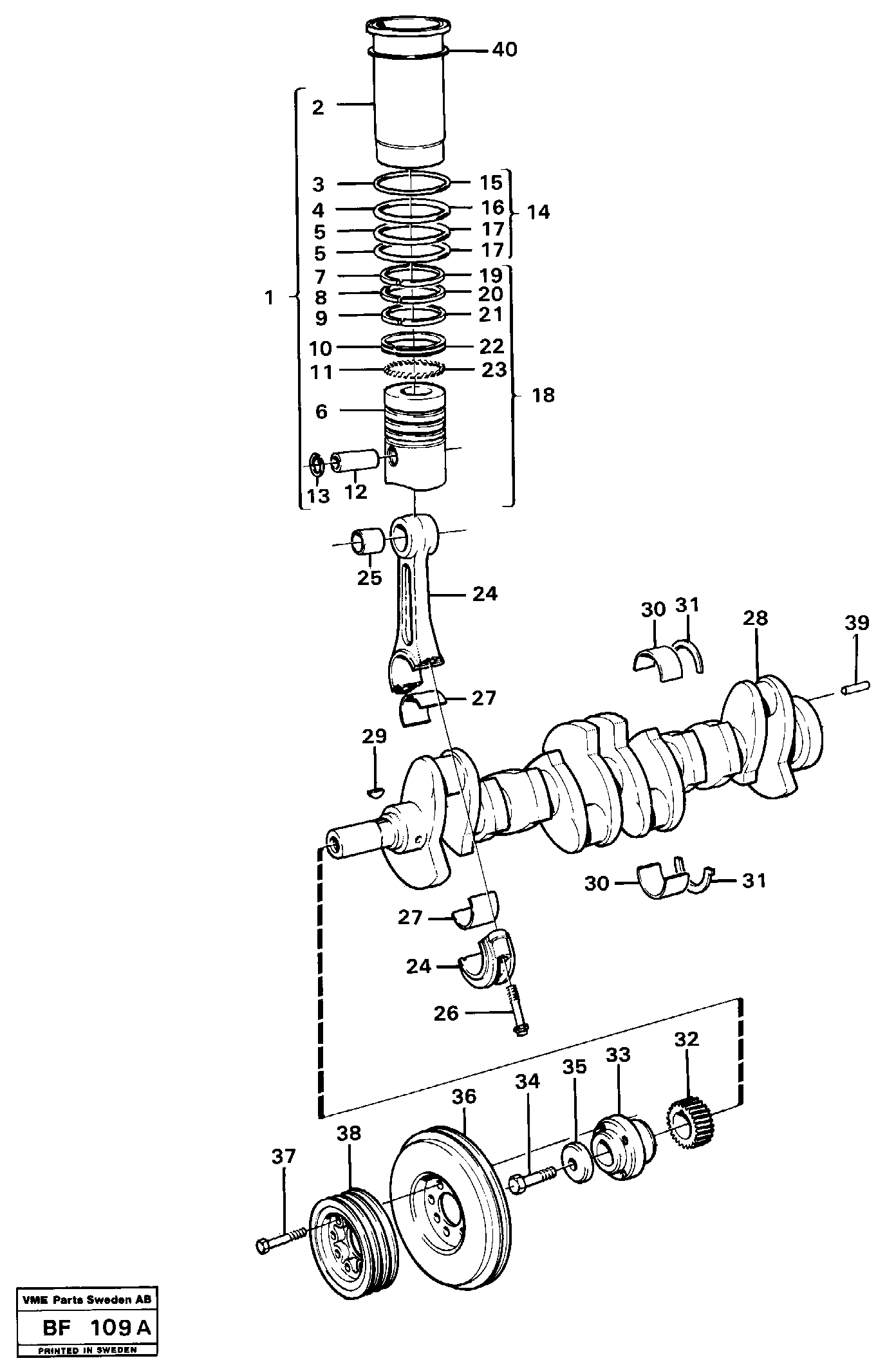 Схема запчастей Volvo A25B A25B - 5432 Crankshaft and related parts 