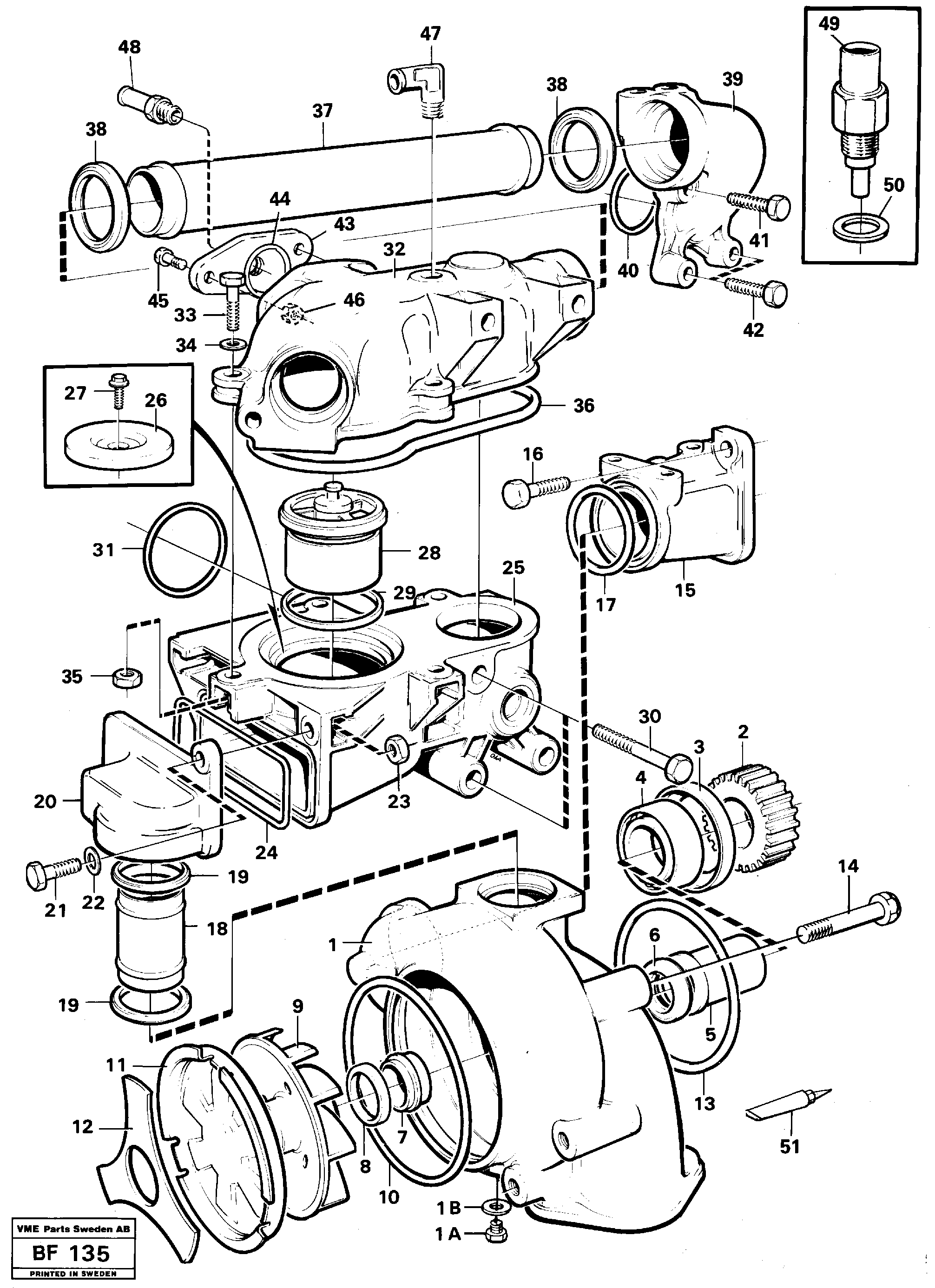 Схема запчастей Volvo A25B A25B - 24444 Water pump and thermostat housing 