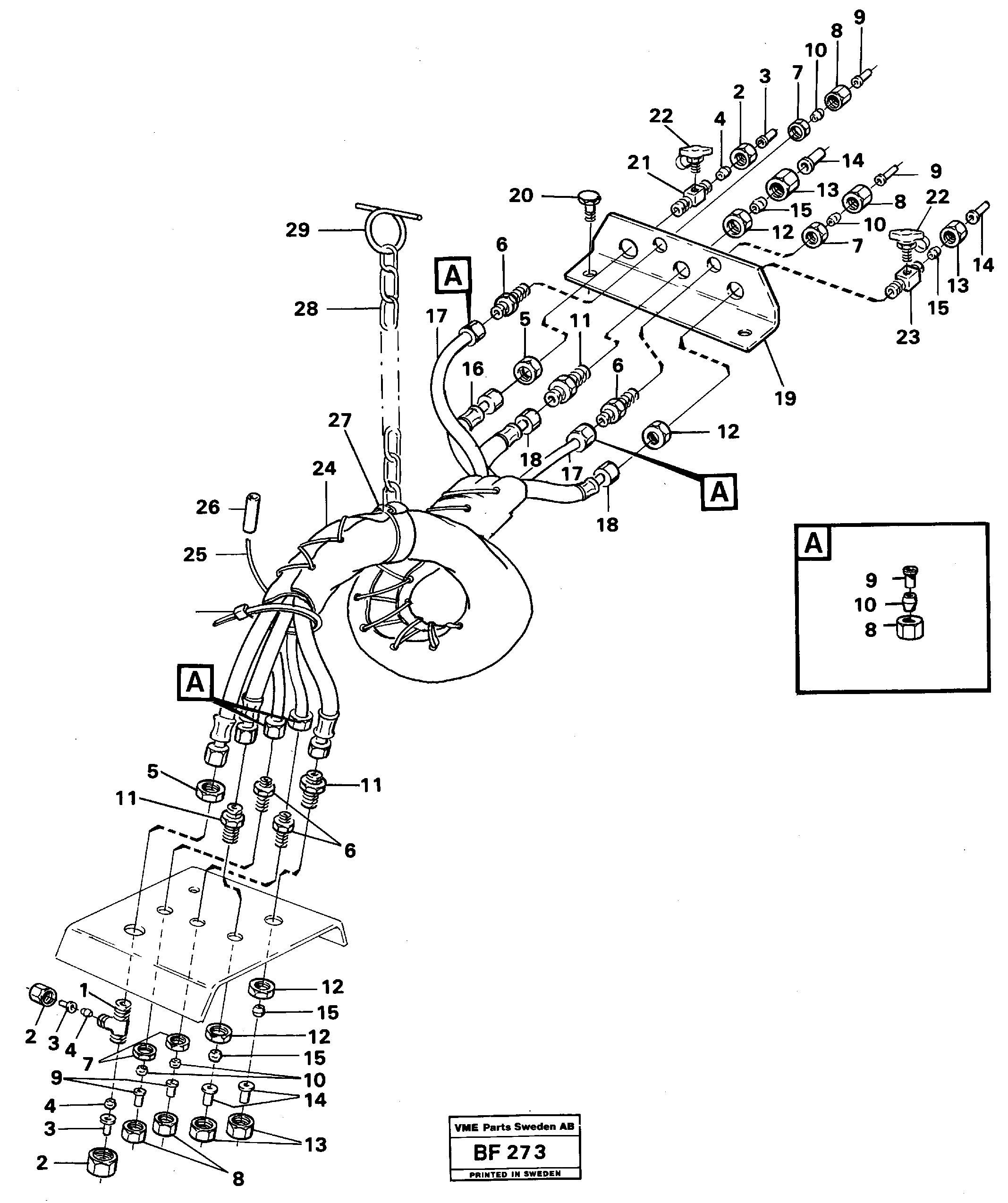 Схема запчастей Volvo A25B A25B - 65458 Hoses over hitch 