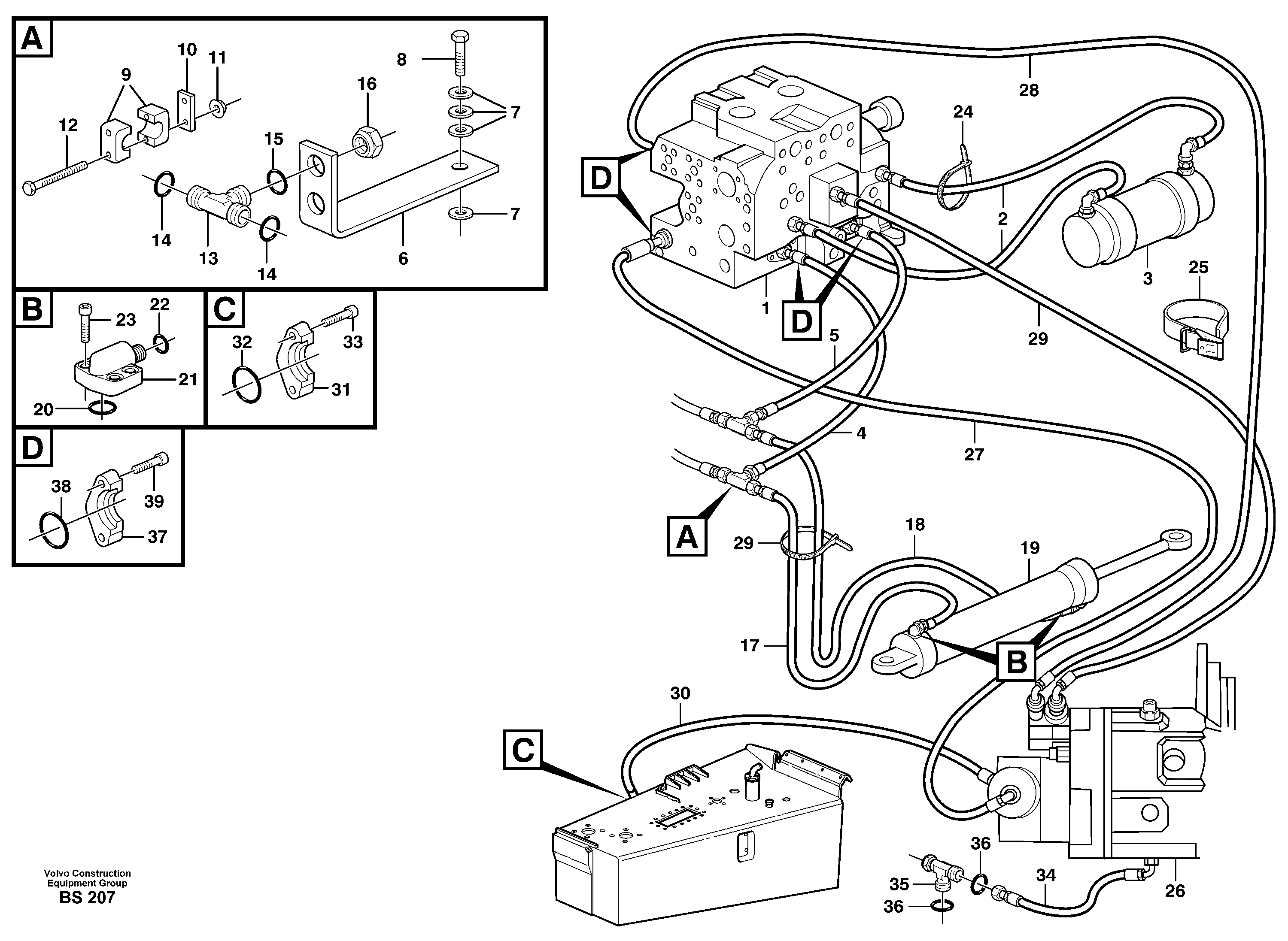 Схема запчастей Volvo A35D - 94290 Steering system, pipes and hoses 