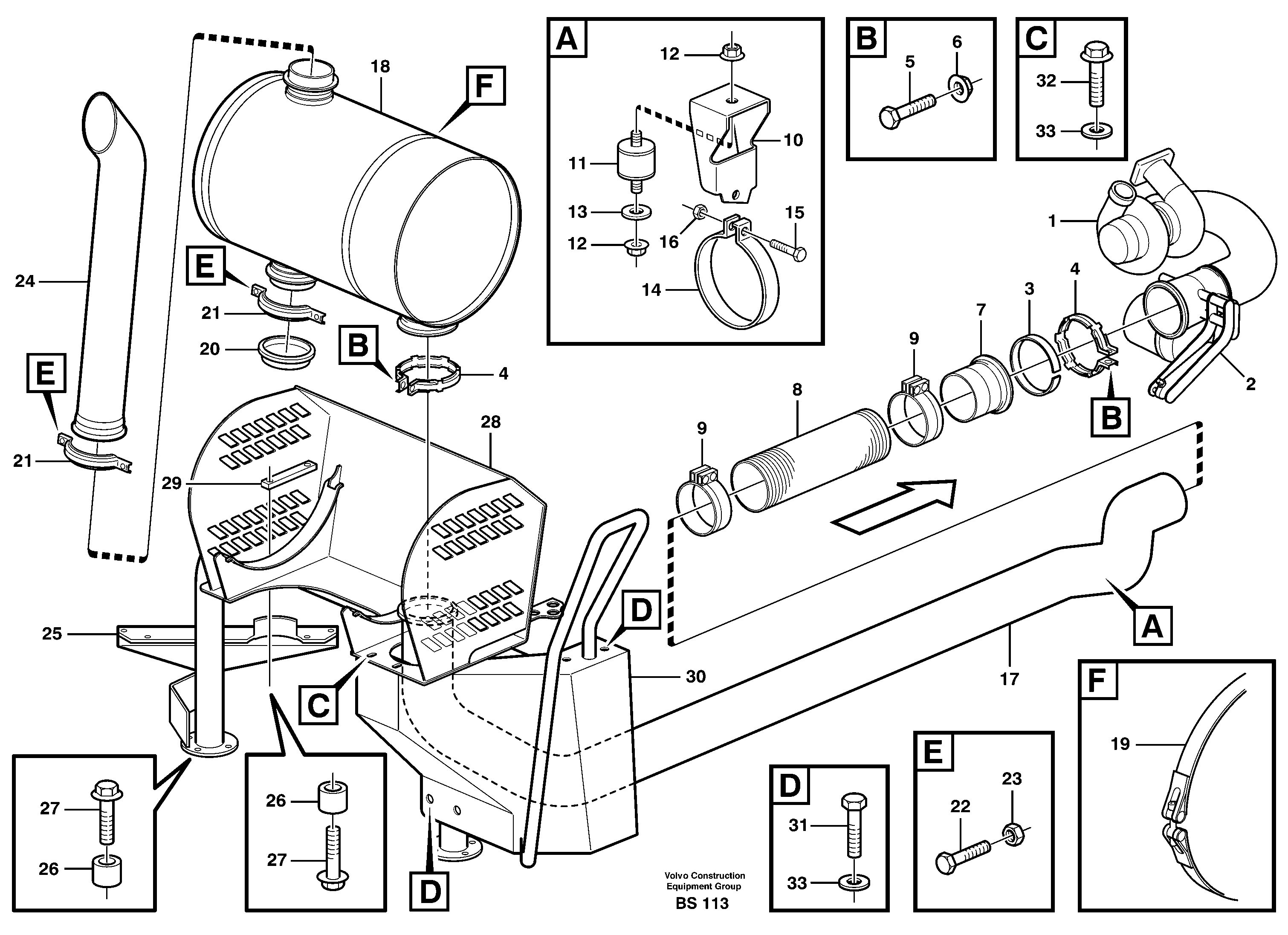 Схема запчастей Volvo A35D - 64500 Exhaust system, silencer 