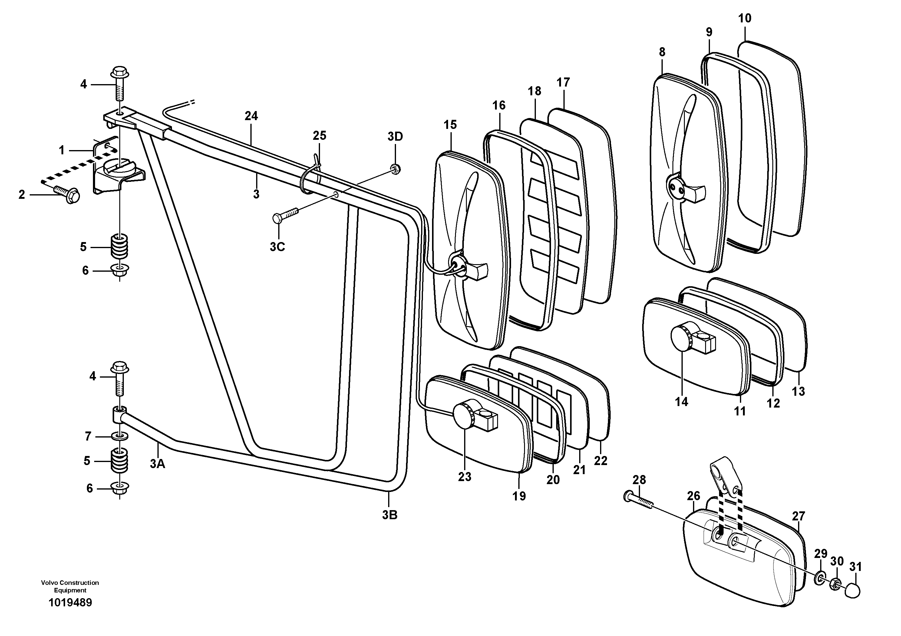 Схема запчастей Volvo A35D - 58596 Rear view mirror 