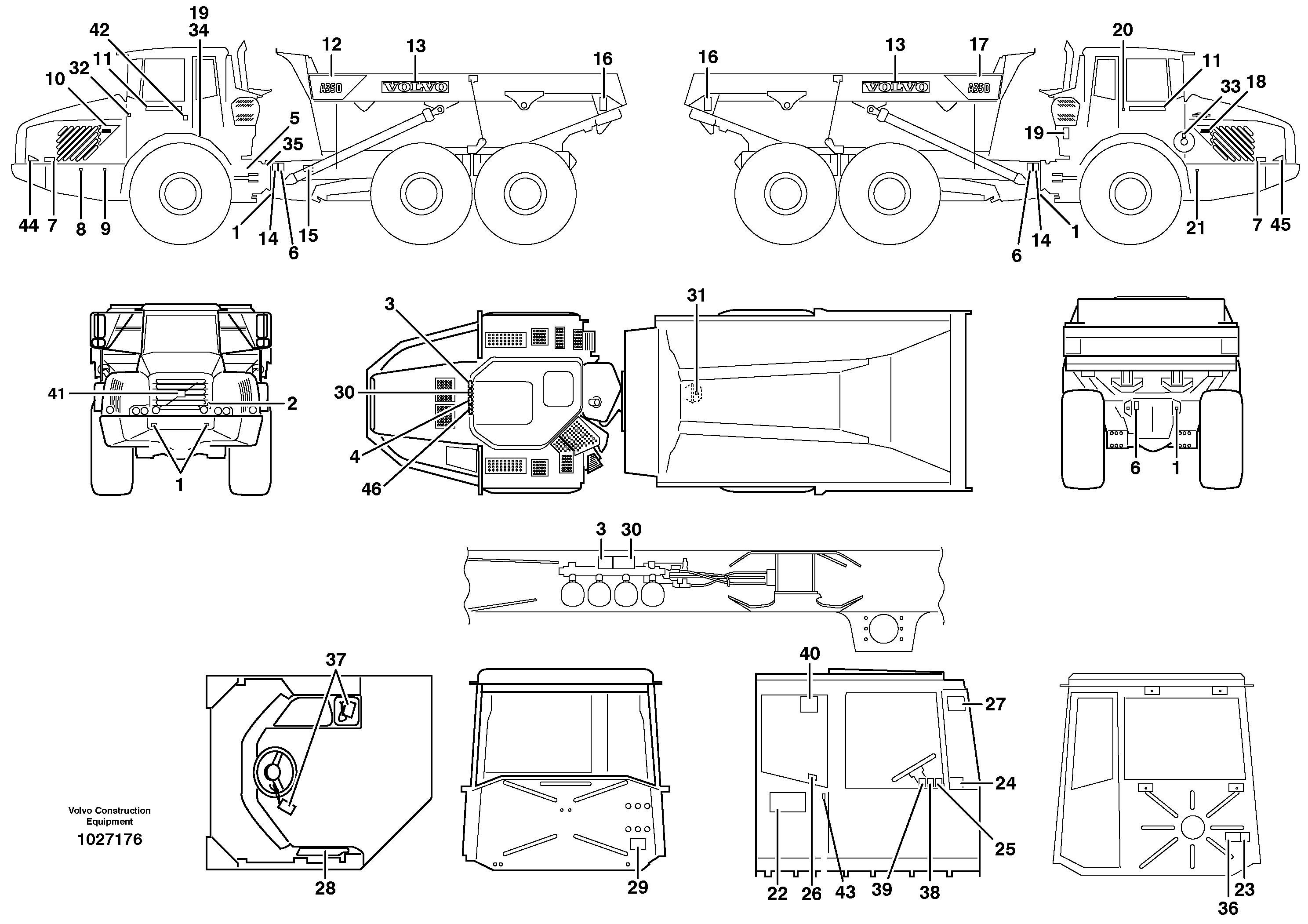 Схема запчастей Volvo A35D - 98528 Sign plates and decals 