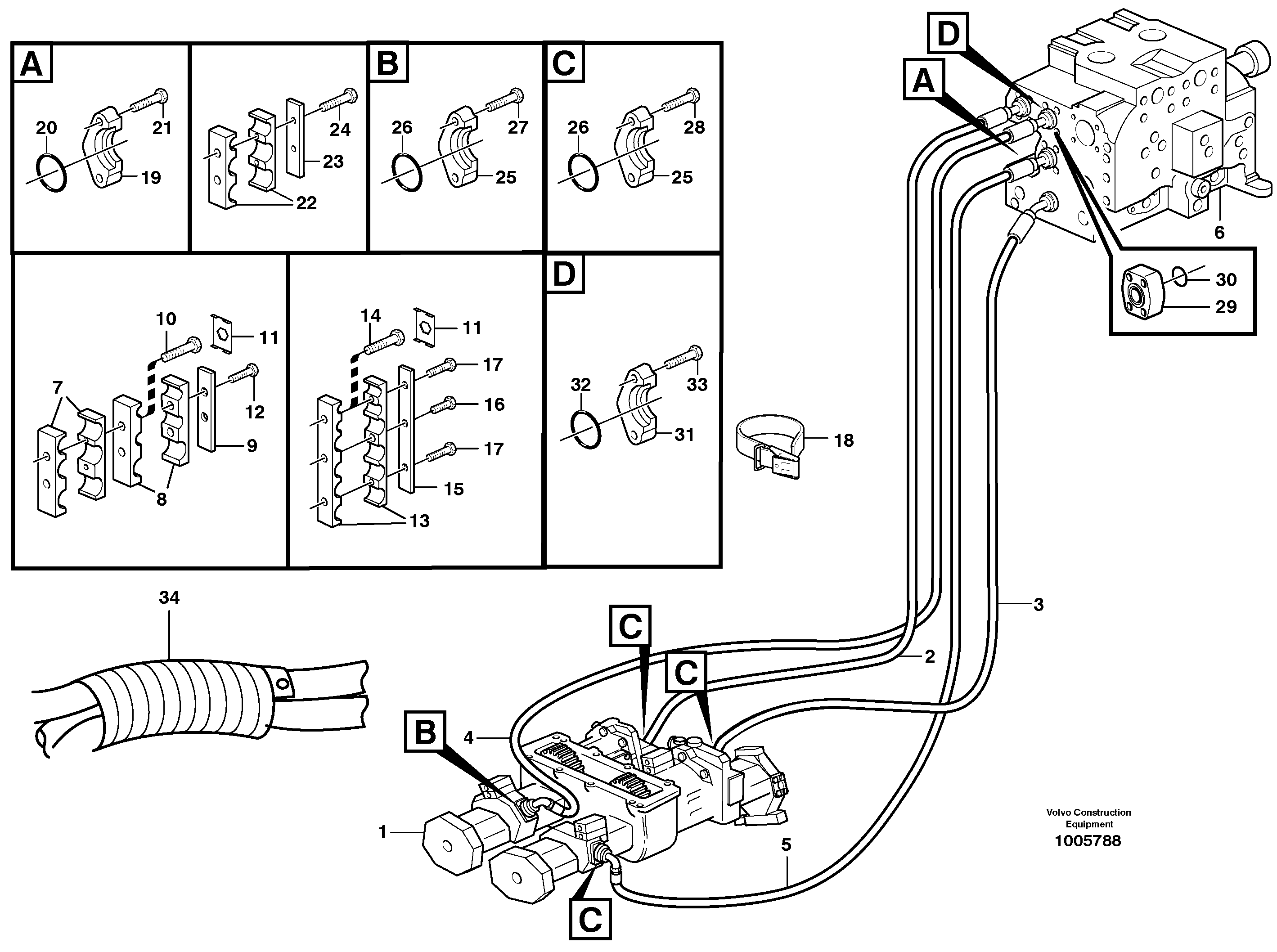 Схема запчастей Volvo A35D - 54973 Hydraulic system, motor unit 