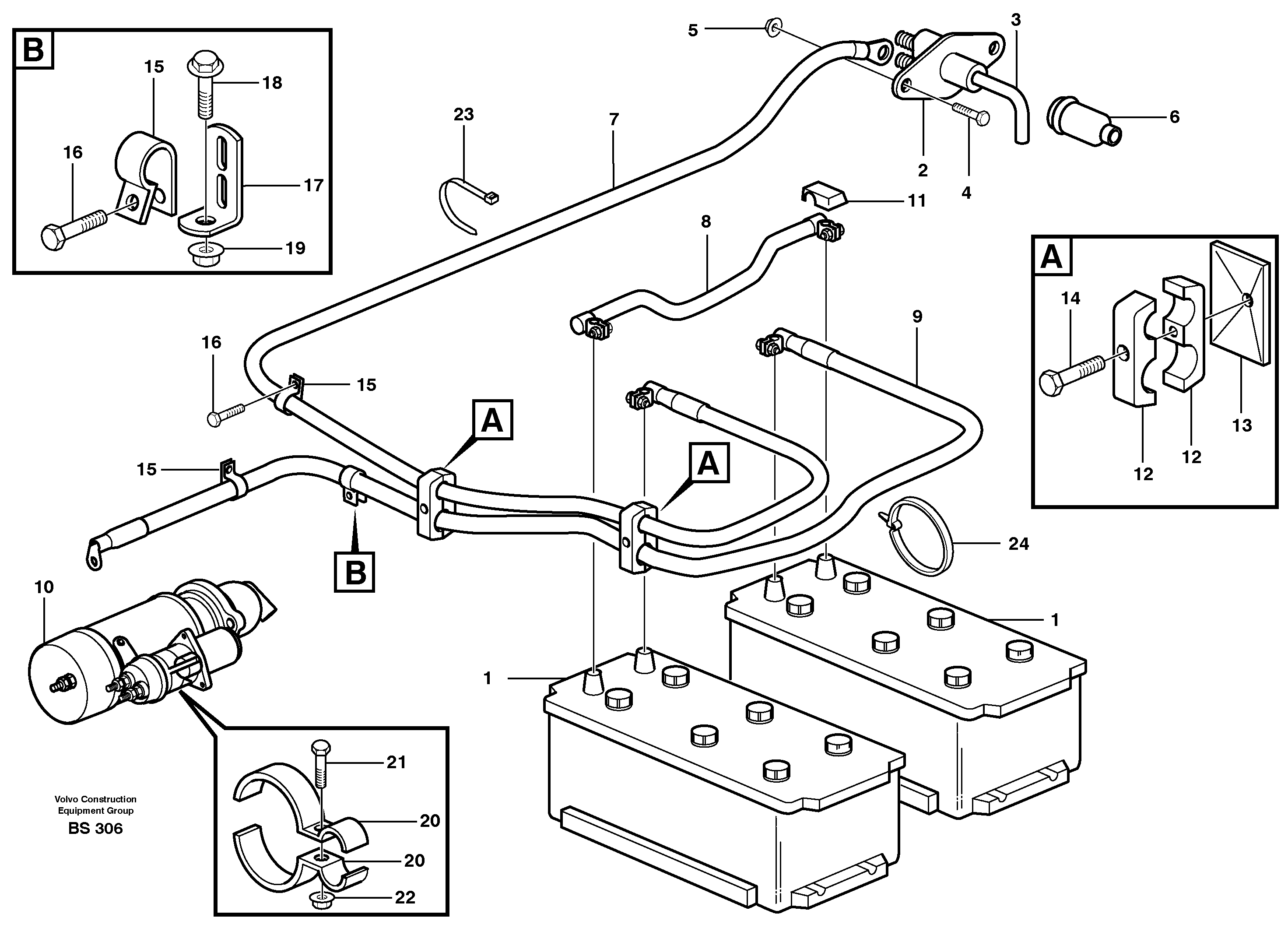 Схема запчастей Volvo A35D - 44117 Battery cable and main switch 