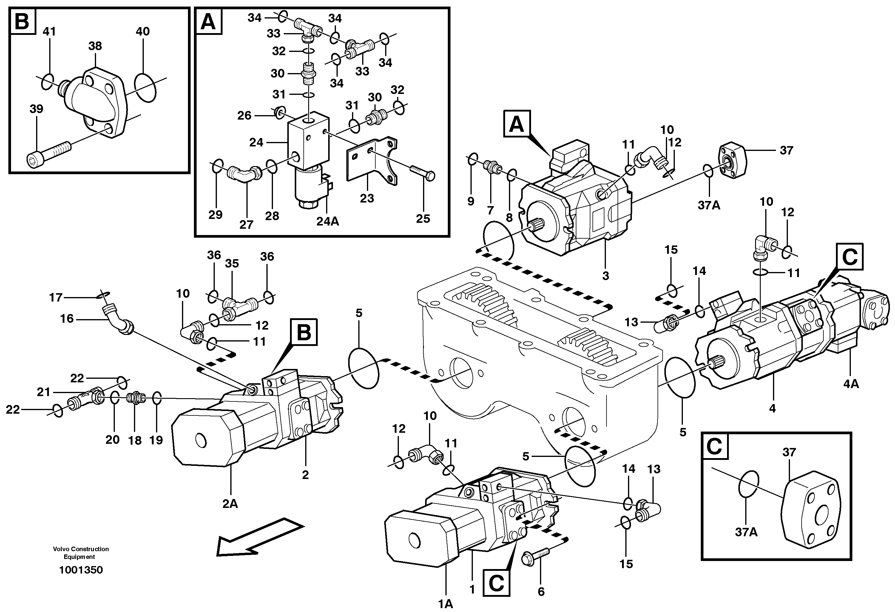 Схема запчастей Volvo A35D - 94239 Hydraulic pump with fitting parts 