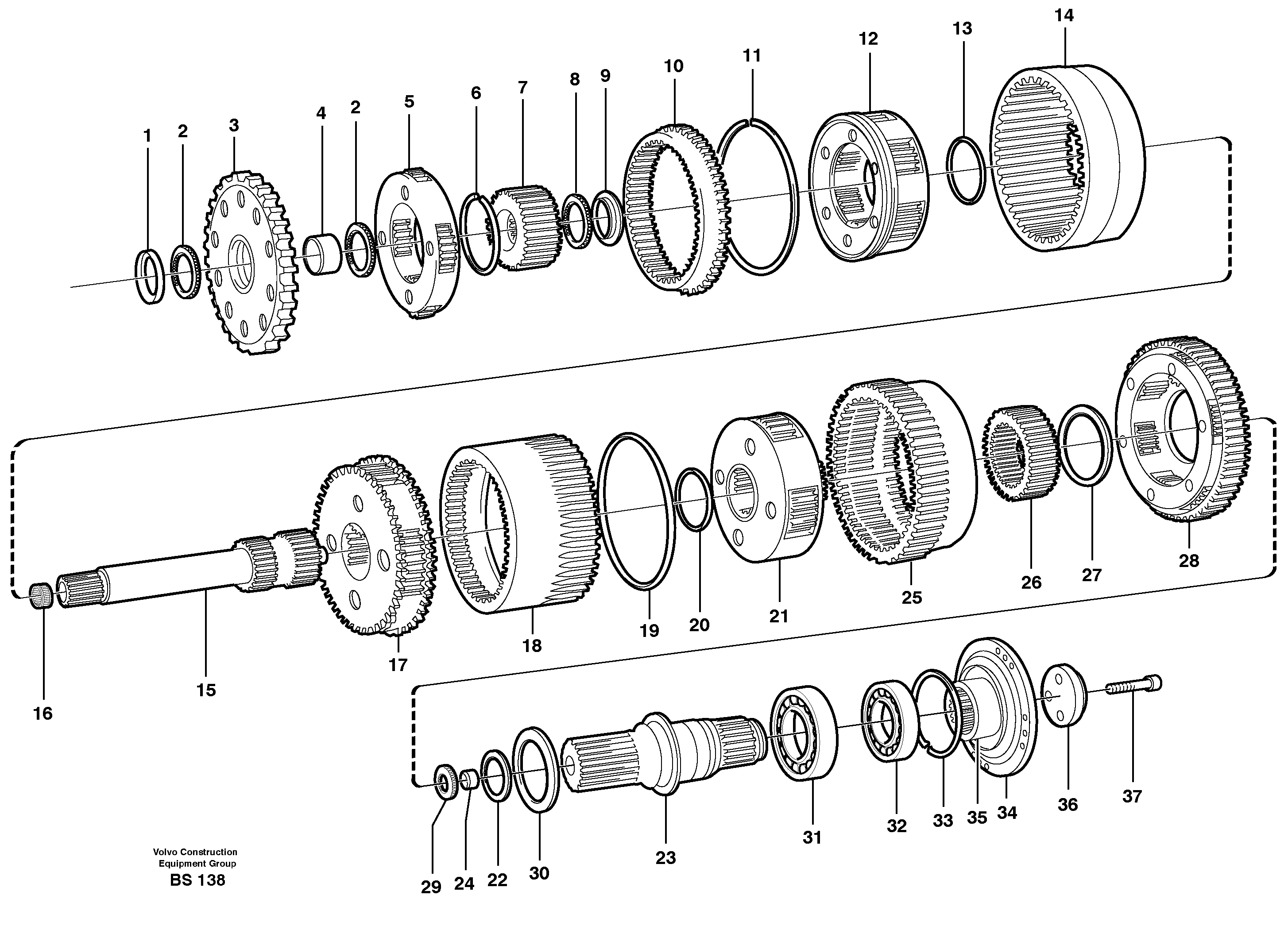 Схема запчастей Volvo A35D - 63385 Planetary gears and shafts 